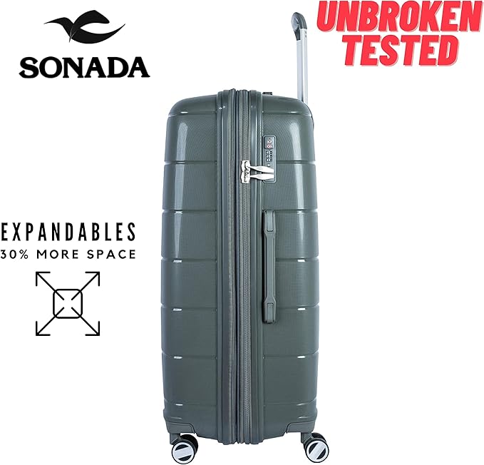 Sonada Luggage Unbreakable Material,4 Double Wheels, TSA Approved Lock (Set of 4, Dark Grey)