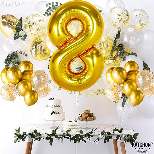 Number 8 Foil Gold Balloon for 8th Birthday Celebration | Golden Birthday Party Decoration with Number 8 Balloon 40 Inches