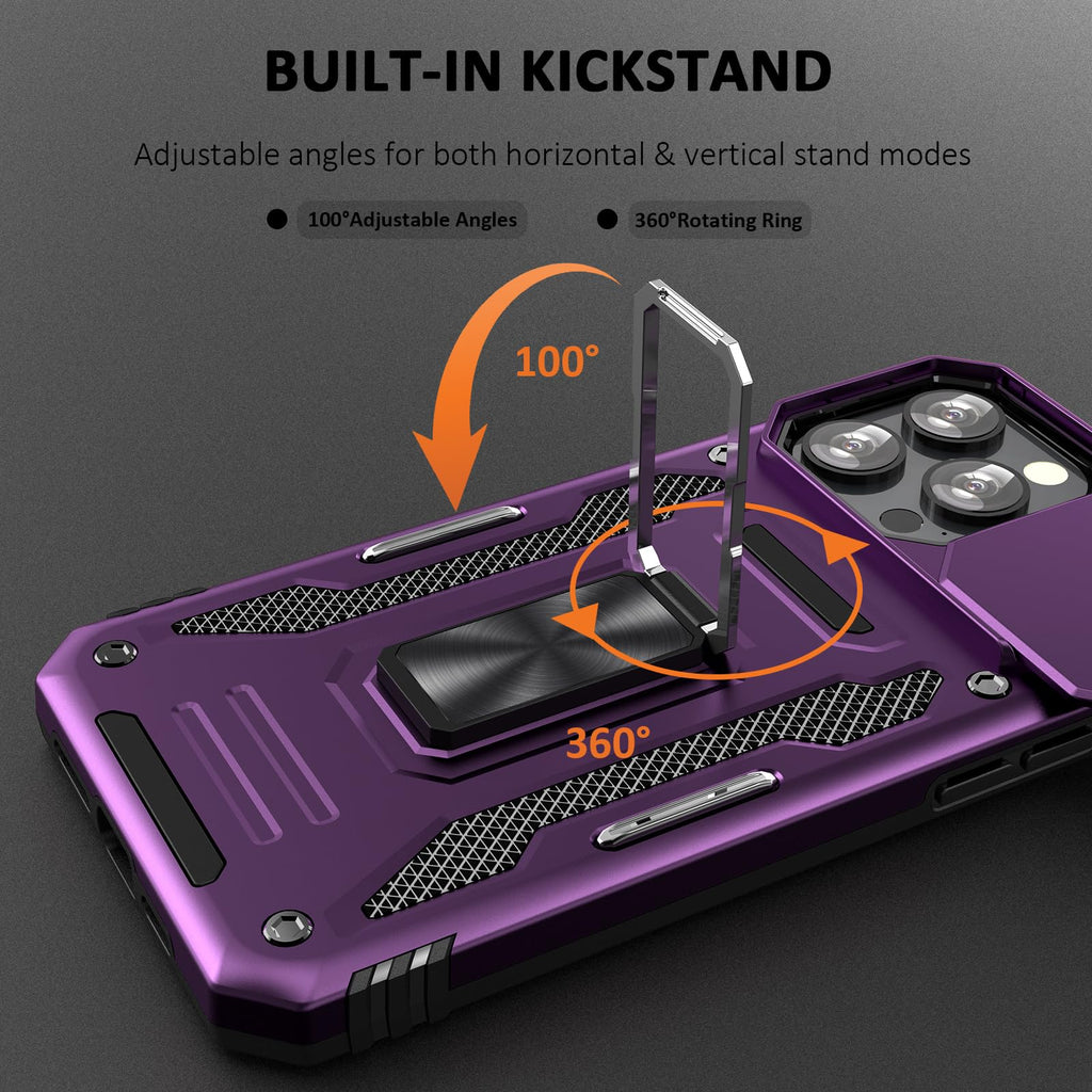 UKLCCU Phone Case for iPhone 15 Pro Case 15 Pro iPhone Phone Case for Women with Camera Cover Slide, Built-in 360° Rotating Kickstand for iPhone 15 Pro - Purple