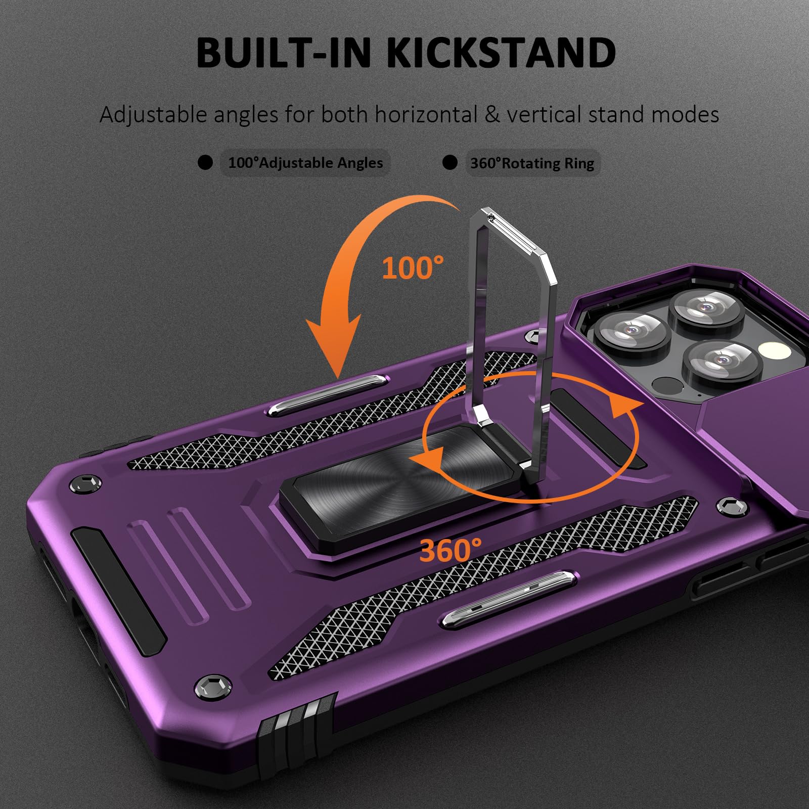 UKLCCU Phone Case for iPhone 15 Pro Case 15 Pro iPhone Phone Case for Women with Camera Cover Slide, Built-in 360° Rotating Kickstand for iPhone 15 Pro - Purple