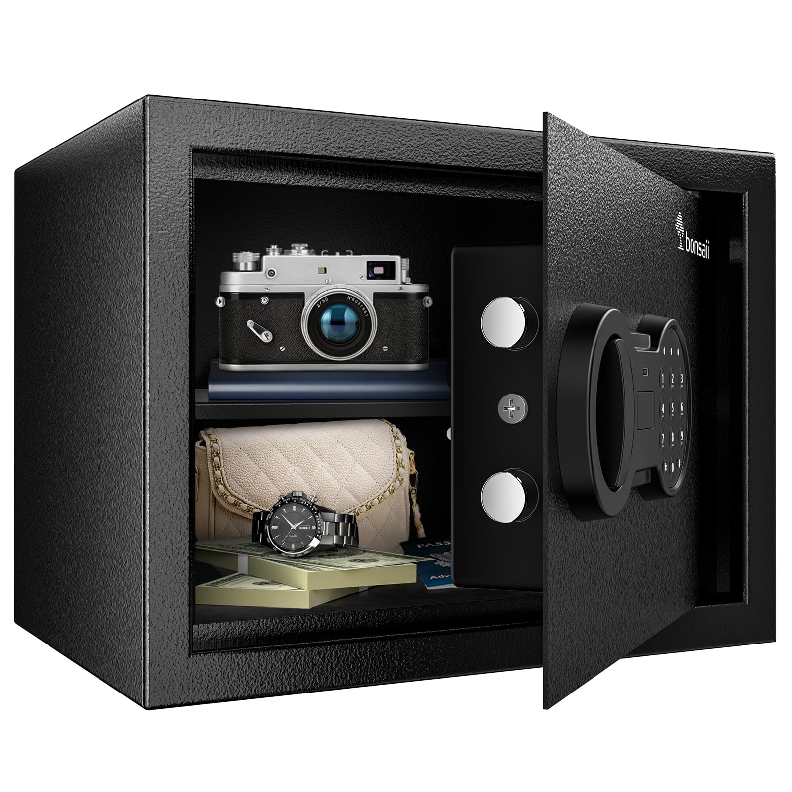 Bonsaii Safe, 0.6 Cubic Safe Box with Electronic Keypad, Removable Shelf, for Valuables Jewelry and Documents in Home, Hotel, or Business, 25 D x 35 W x 25 cm H