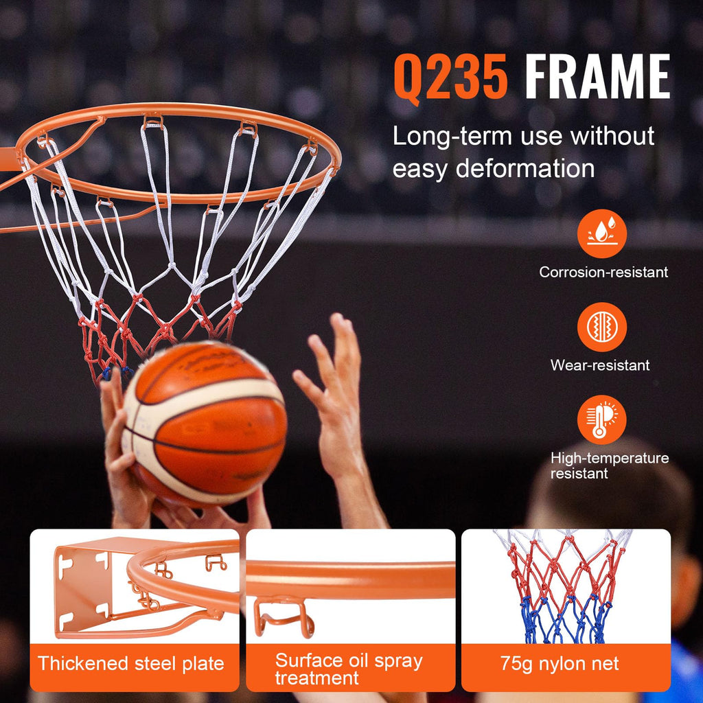 VEVOR Heavy Duty Q235 Basketball Flex Rim Goal Replacement with Net, Standard 45 cm