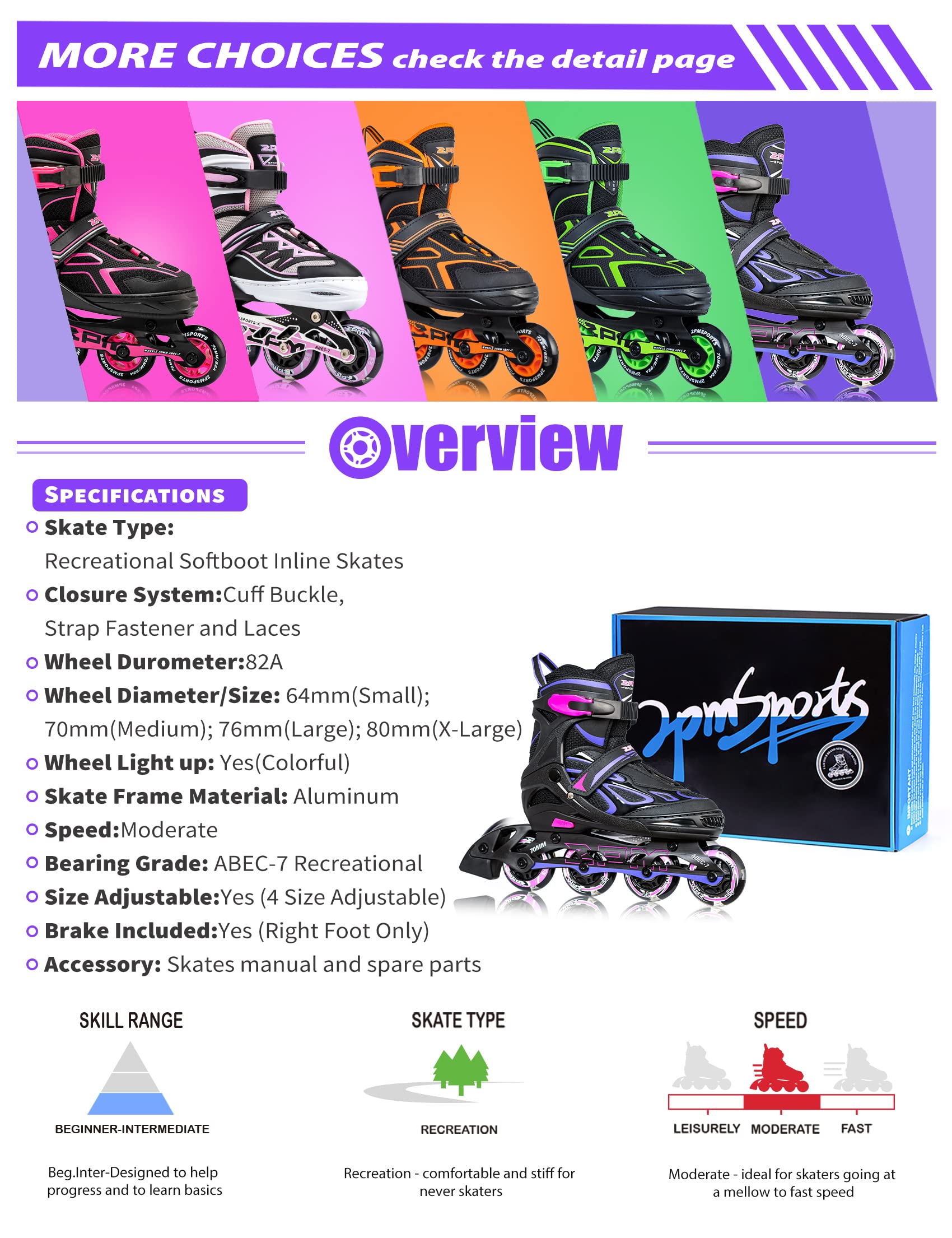 Size: 42-44.5 - 2PM SPORTS Vinal Inline Skates for Women with Light Up Wheels Beginner Skates Fun Illuminating Outdoor Roller Skates for Kids and Adults Men - Vinal Extra Large