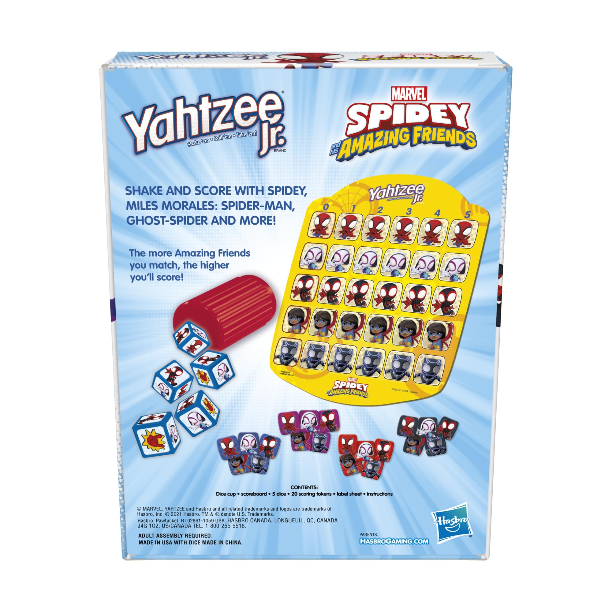 Hasbro Gaming Spidey and His Amazing Friends Yahtzee Jr.Marvel Edition Board Game for Kids, Ages 4 and Up (Amazon Exclusive)