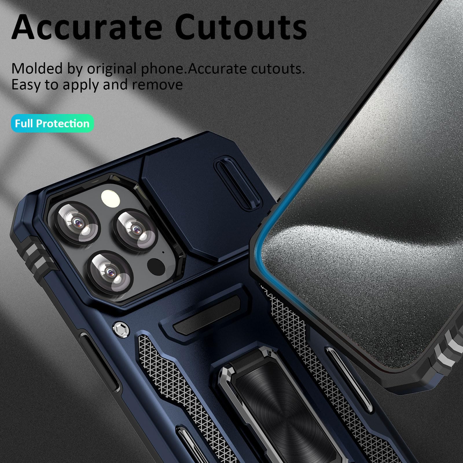 UKLCCU Phone Case for iPhone 15 Pro Case iPhone 15 Pro Phone Case for Men with Camera Protector & Kickstand, Built-in 360°Rotate Ring Stand for iPhone 15 Pro - Blue