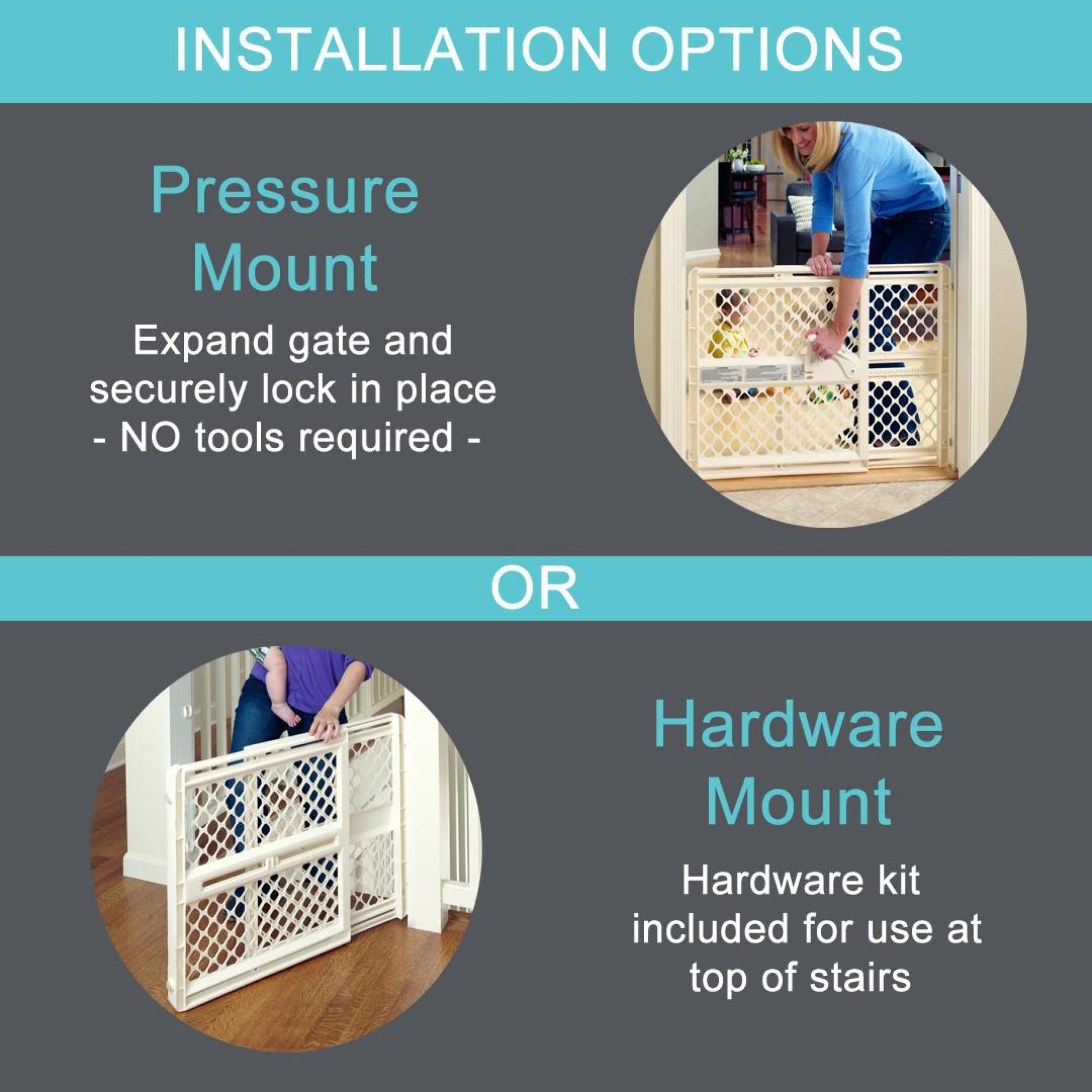 Toddleroo by North States Supergate Ergo Child Gate, Baby Gate for Stairs and Doorways.