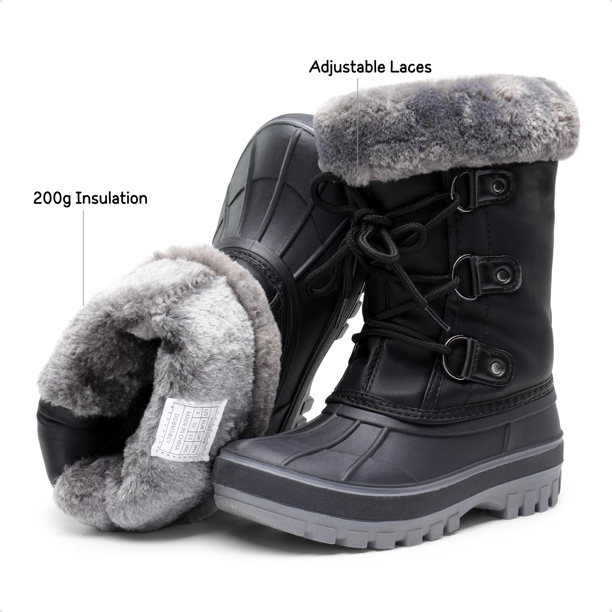 DREAM PAIRS Toddler Forester Black Ankle Winter Snow Boots for kids size 26.5