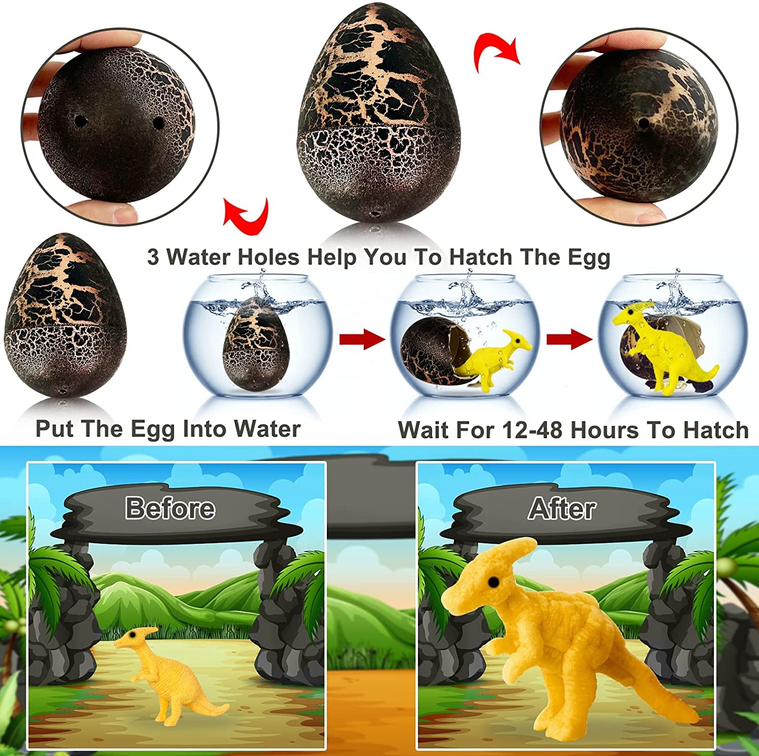 AM ANNA Dinosaur Eggs Toys,60 Pack Easter Dinosaur Eggs Hatching Dino Egg Grow in Water Games Science Kits Crack for Boys Girls with Hunting Game Easter Stuffers Birthday Easter Gifts Party Favor