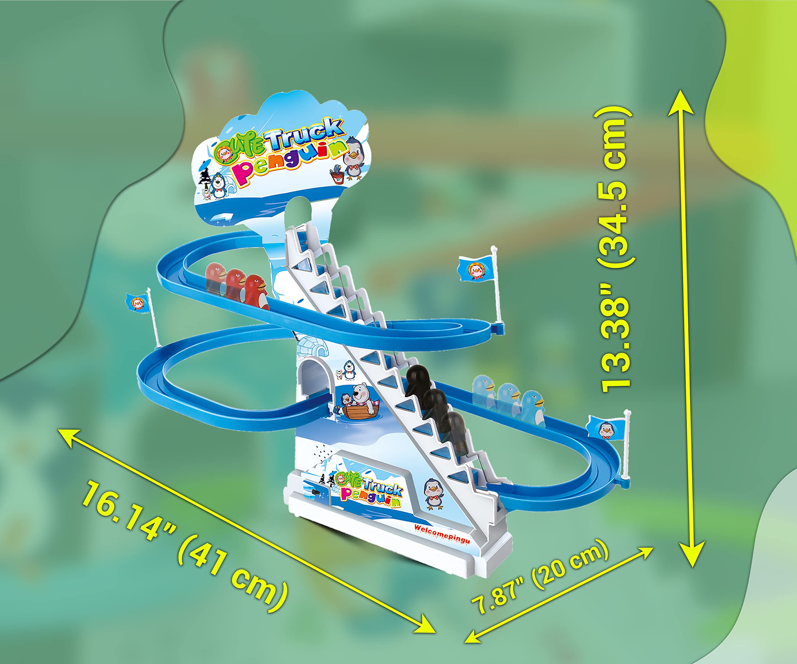 Boley Penguin Race Game Toy Playful Musical Roller Coaster Track Playset with Music & LED Flashing Lights On/Off Button for Toddlers and Kids Gift