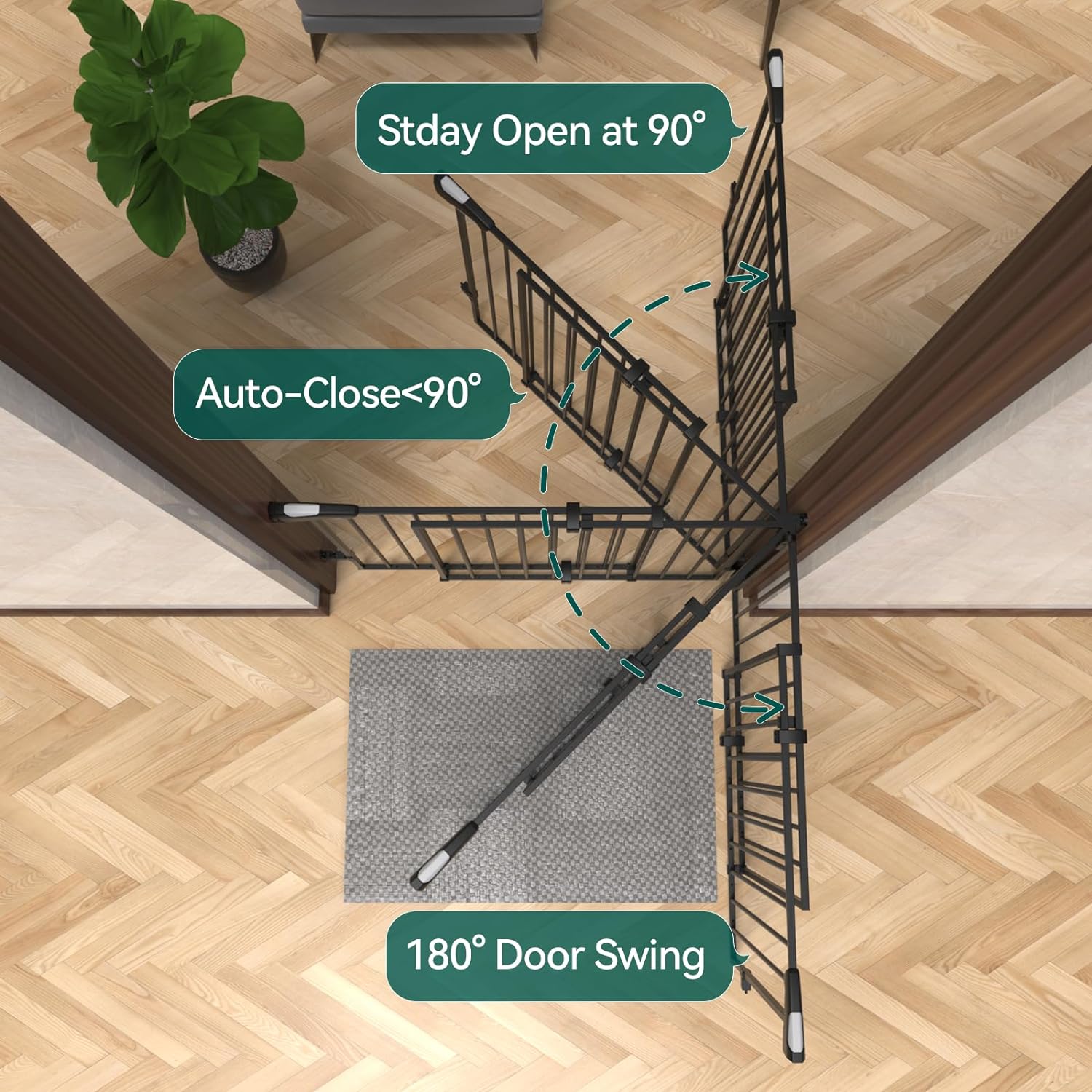 Babelio 66x109 cm No Bottom Bar Baby Gate for Babies, Elders and Pets(Black)