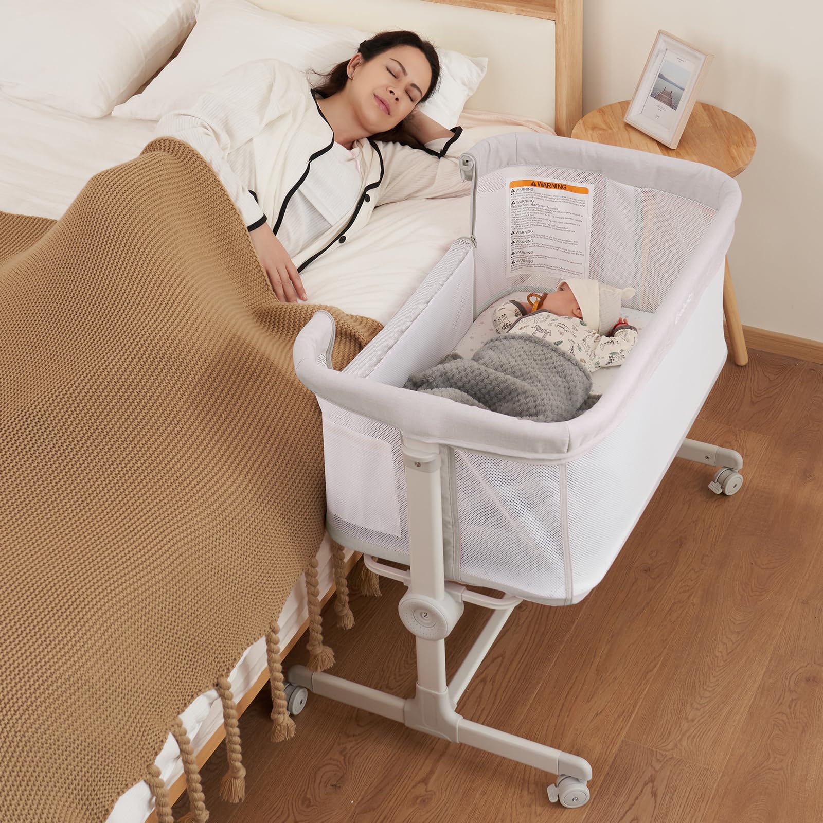 Ezebaby Baby Bassinet, Bedside Bassinet for Baby, Portable Baby Bassinets Bedside Sleeper for Newborn Baby Infants with Adjustable 7 Heights and All Mesh Sides, Mattress & Sheet Included