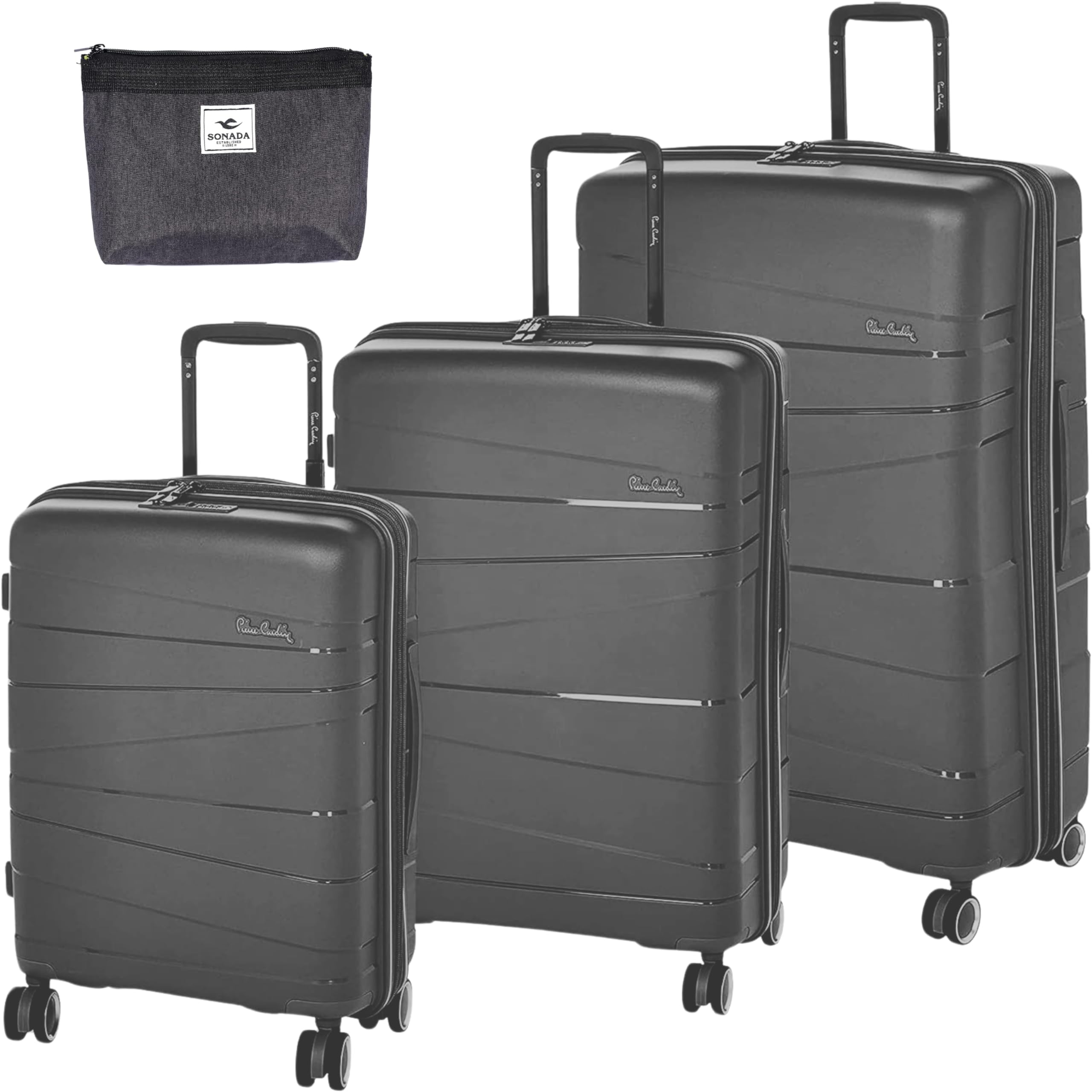 Pierre Cardin Zurich Hardshell Luggage Set – International Lock, Anti-Theft Double Zipper, Dark Grey, Set of 3