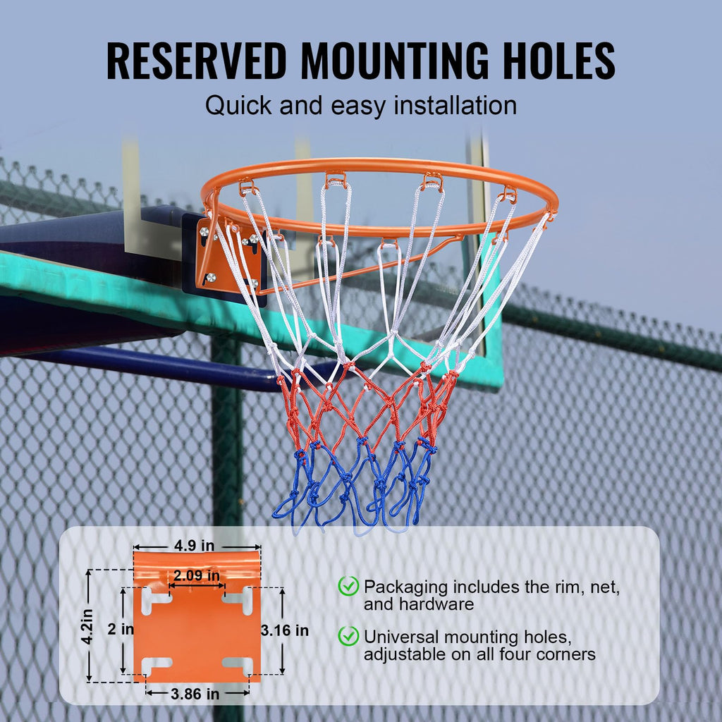 VEVOR Heavy Duty Q235 Basketball Flex Rim Goal Replacement with Net, Standard 45 cm