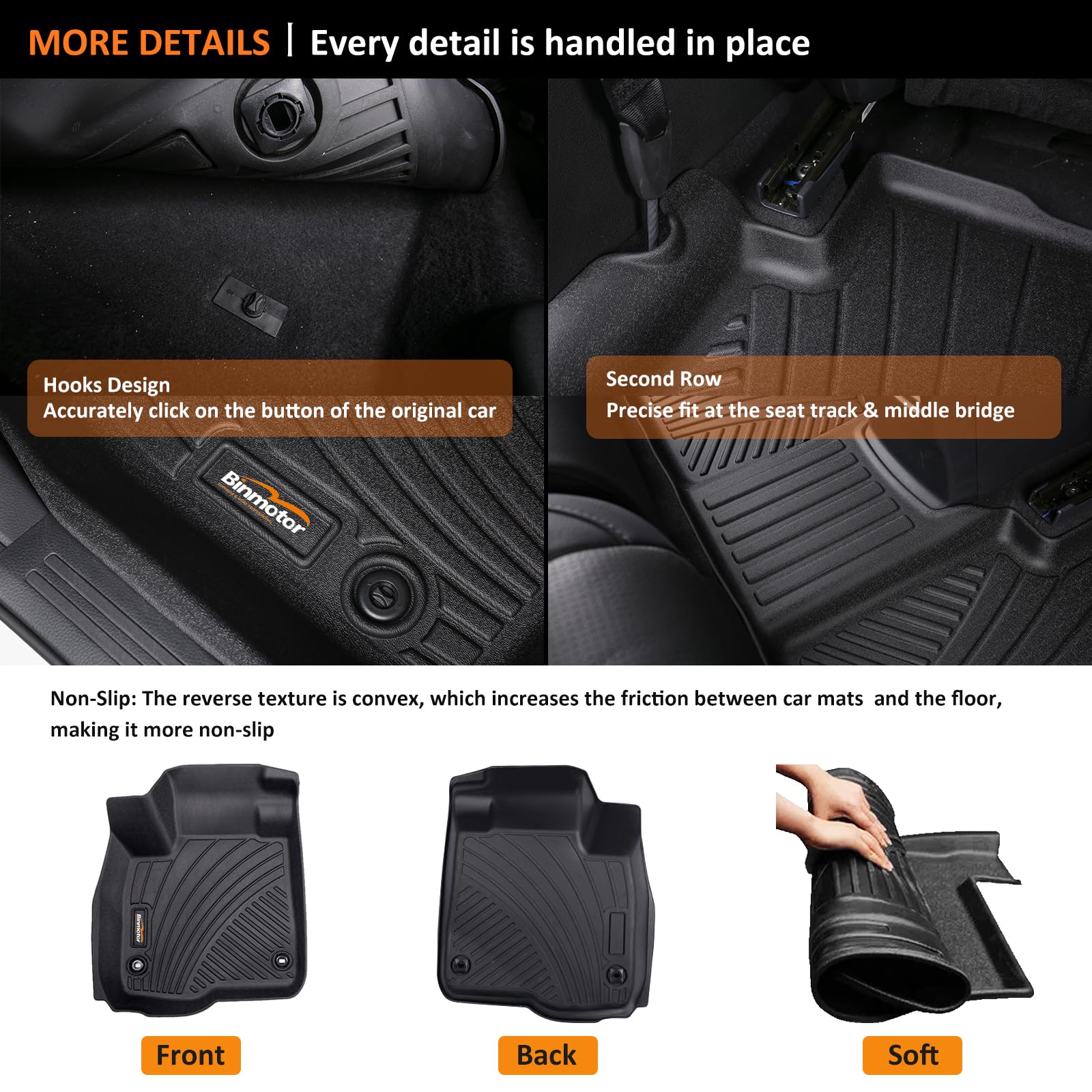 Binmotor-All Weather Floor Mats Set for Kia Sorento 2021-2025 6/7 Passenger（Not for Hybrid）, 1st & 2nd & 3rd Row Full Set, Guard Heavy Duty TPE Car Floor Liners Sorento Accessories