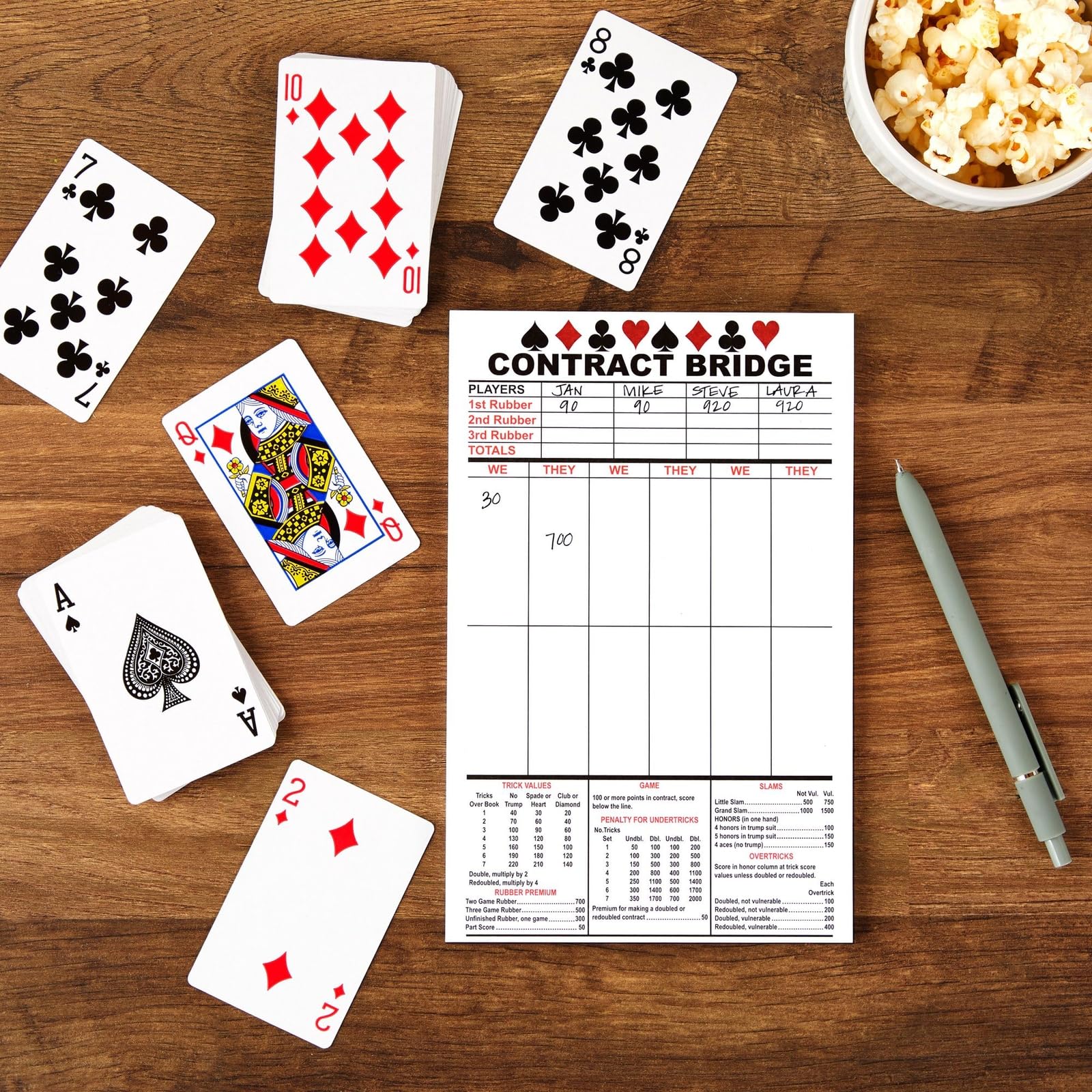 Best Paper Greetings Bridge Score Cards with Trick Values (Pack of 5, Total 250 Sheets)