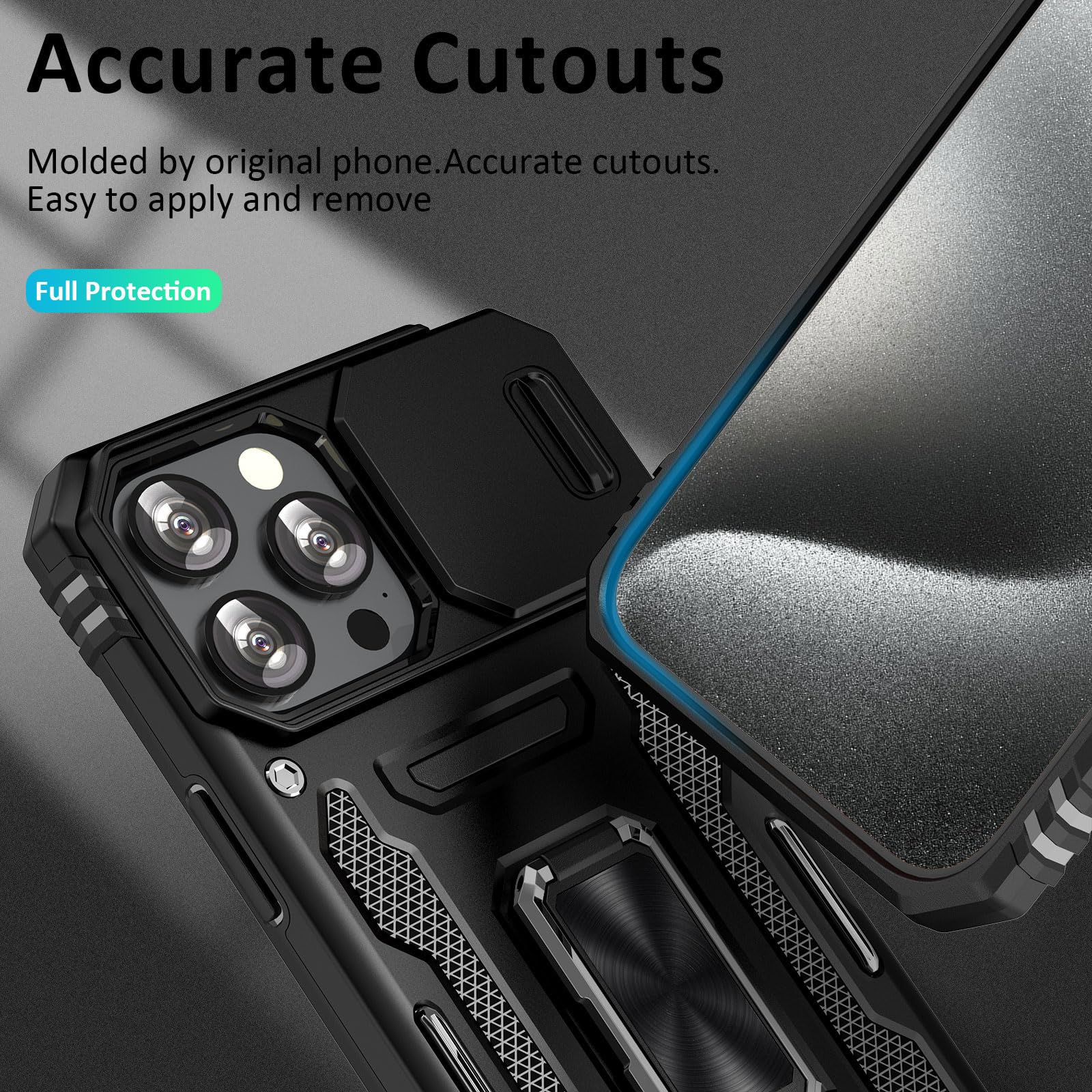 UKLCCU Case for iPhone 15 Pro Phone Case iPhone 15 Pro Case for Men Heavy Duty Armor Case with Slide Camera Cover, with Kickstand and Ring for iPhone 15 Pro - Black