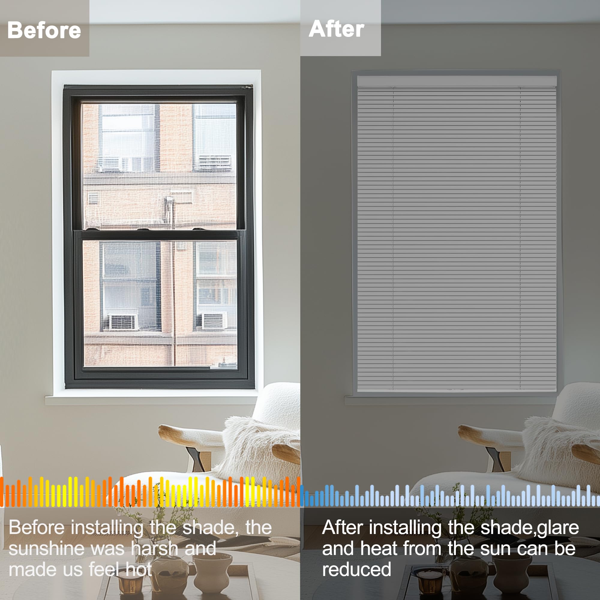 Sulugood Cordless Aluminum Mini Blinds for Windows 1" Room Darkening Metal Horizontal Window Blinds Venetian Light Adjust Custom Window Shades for Home Office Door Custom Size,White
