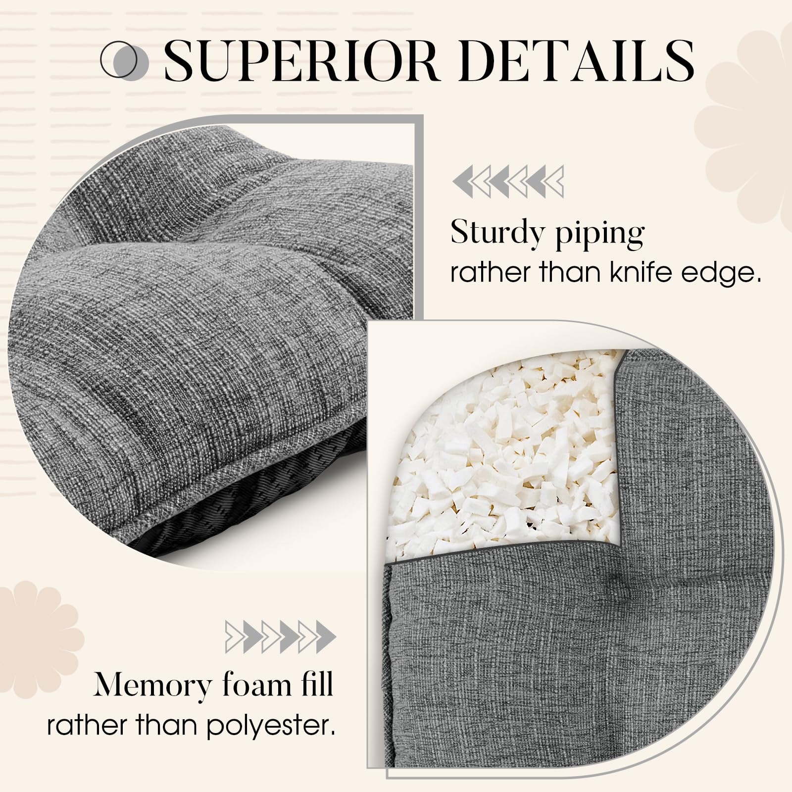 Basic Beyond Chair Cushions for Dining Chairs 4 Pack, Memory Foam Chair Cushion with Ties and Non Slip Backing 40 x 40 CM Tufted Chair Pads for Dining Chairs(Charcoal)