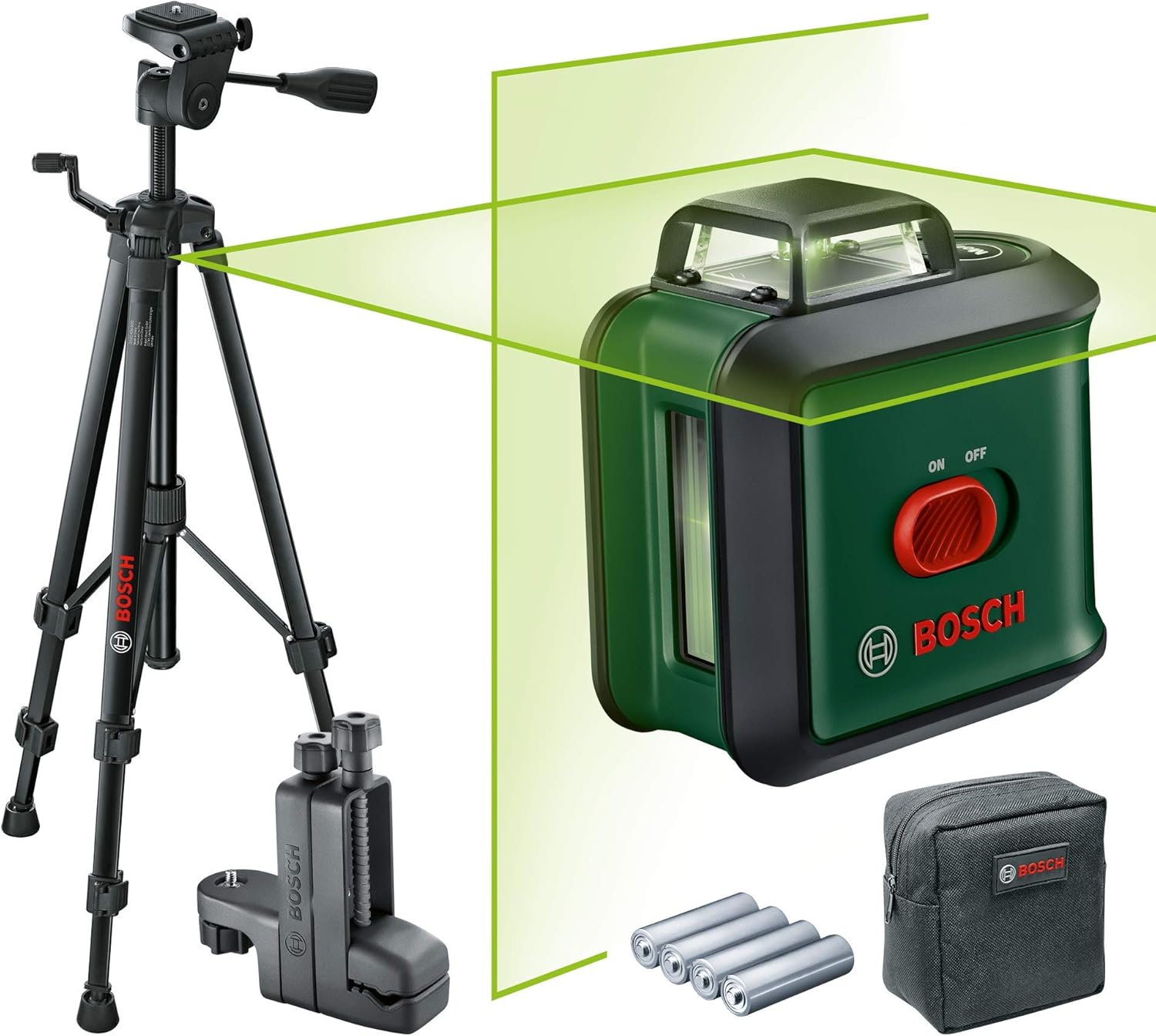 Bosch UniversalLevel 360 Cross Line Laser with Deluxe Tripod (Vertical and horizontal laser lines including 360° for alignment across the room)