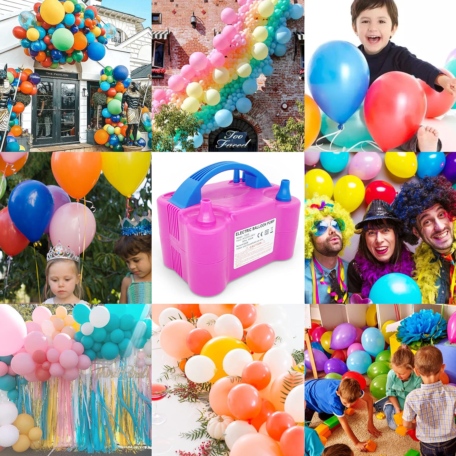 NULINK Electric Balloon Pump, Dual Nozzle Portable Balloons Air Pump for Balloon Arch, Balloon Garland, Party Decorations, Kids Birthday, Baby Shower, Party Supplies & Decorations, Pink
