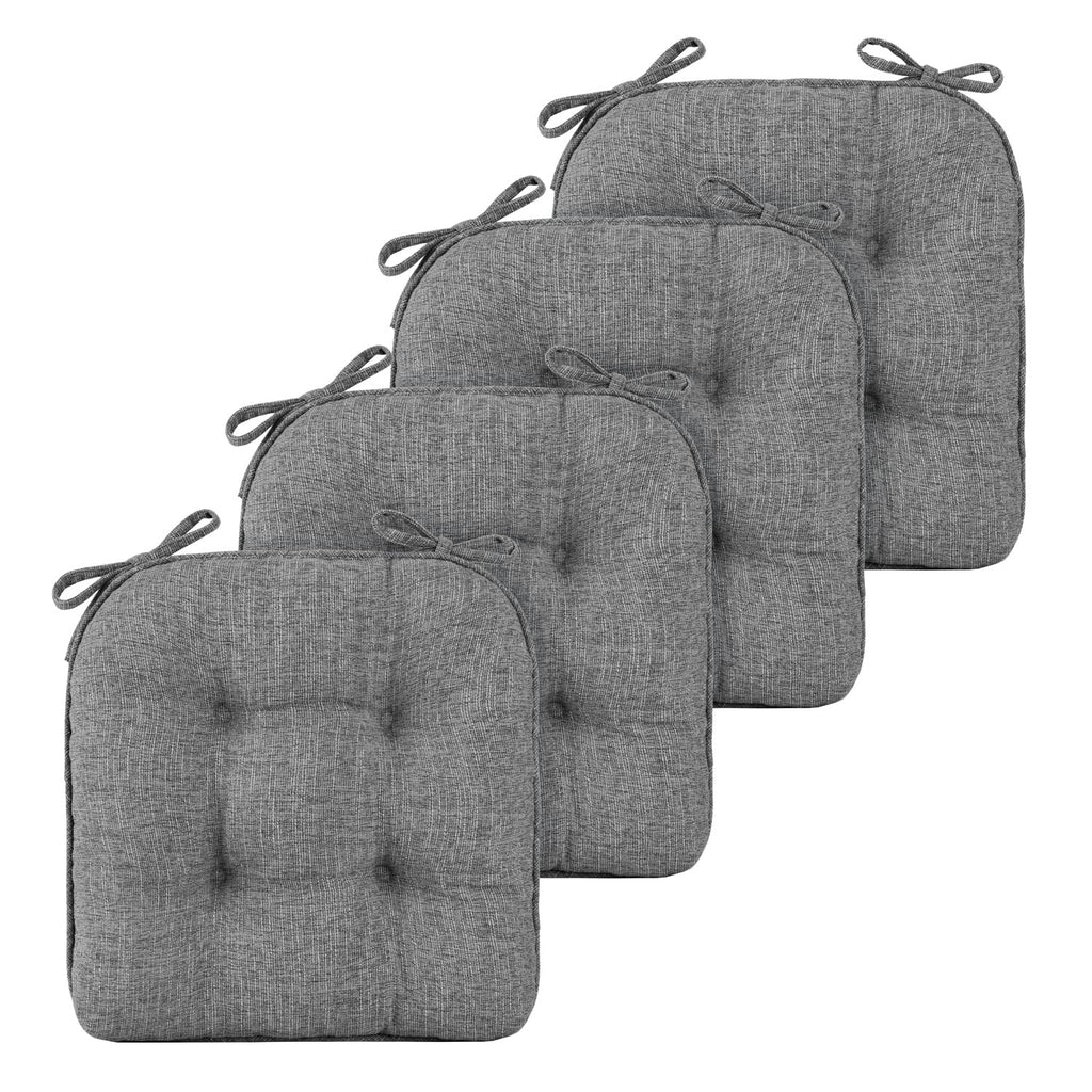 Basic Beyond Chair Cushions for Dining Chairs 4 Pack, Memory Foam Chair Cushion with Ties and Non Slip Backing 40 x 40 CM Tufted Chair Pads for Dining Chairs(Charcoal)
