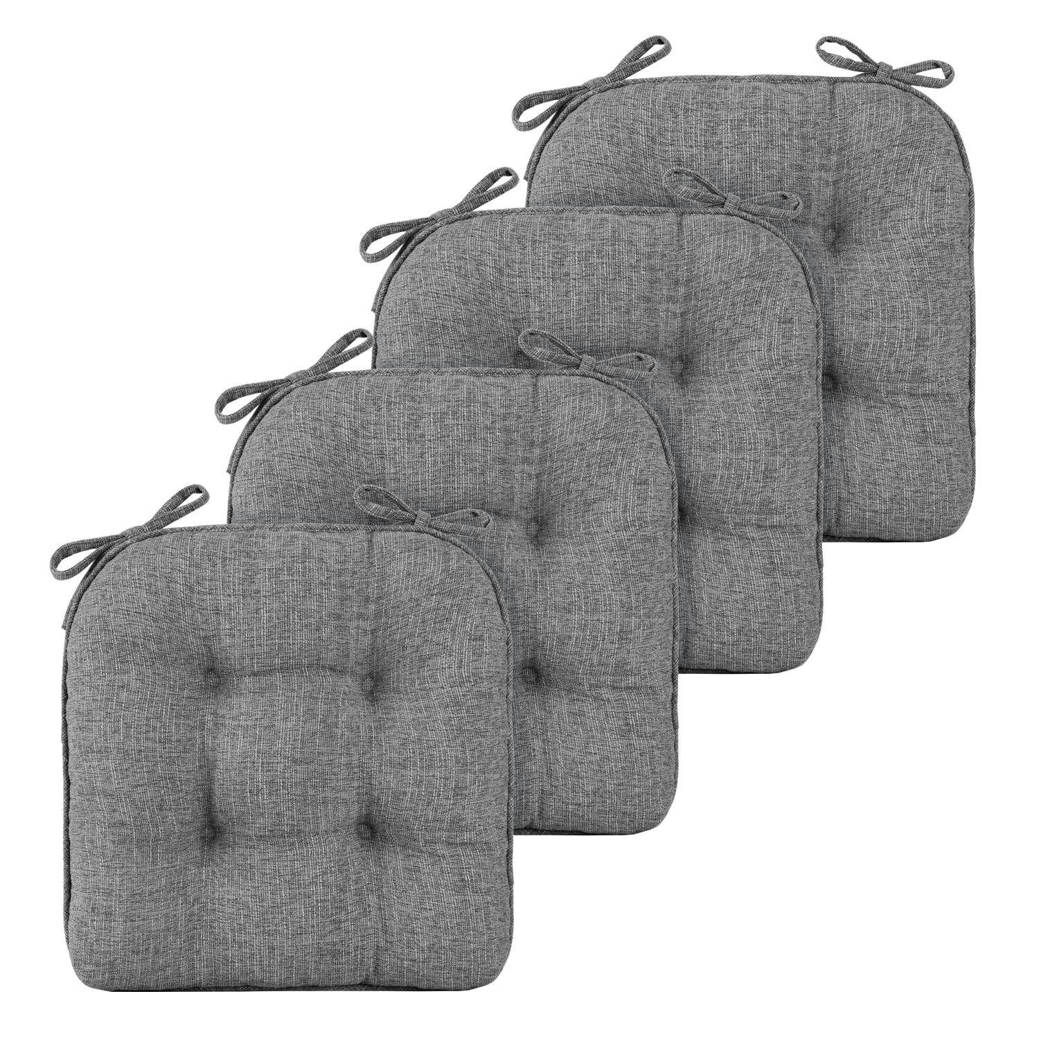 Basic Beyond Chair Cushions for Dining Chairs 4 Pack, Memory Foam Chair Cushion with Ties and Non Slip Backing 40 x 40 CM Tufted Chair Pads for Dining Chairs(Charcoal)