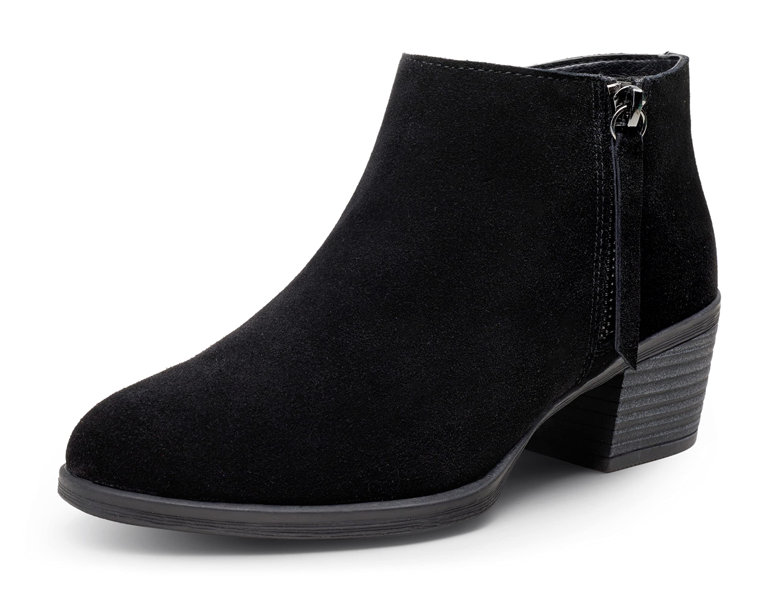 Size: 39 - Vepose Women's 9002 Suede Leather Low Booties, Ankle Boots, Black, Low Heel Elegant Boot(CJY9002 Black)
