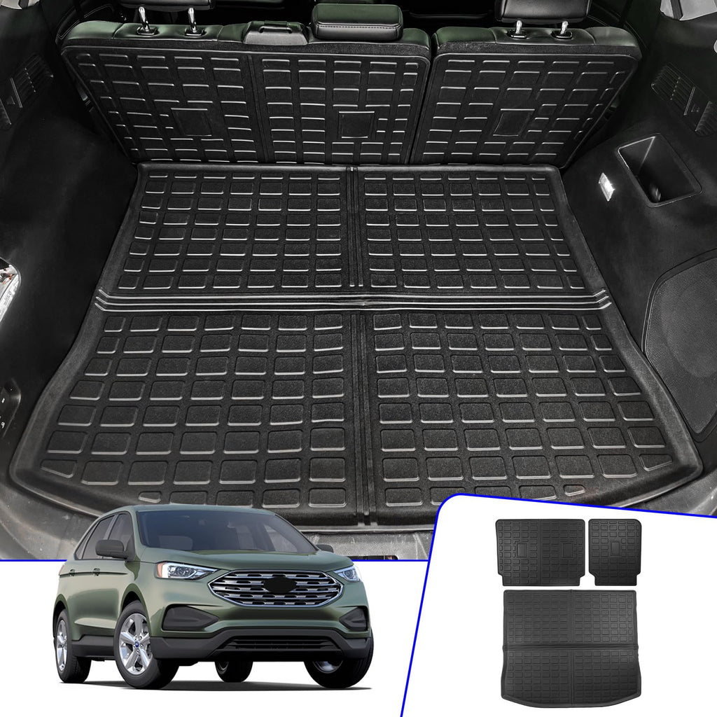 Rongtaod Cargo Mat Compatible with 2015-2024 Ford Edge (Not Fit SEL) Trunk Mat Trunk Liner TPE Cargo Liner Back Seat Cover Protector 2023 Edge Accessories (Backrest Mats+Trunk Mat)