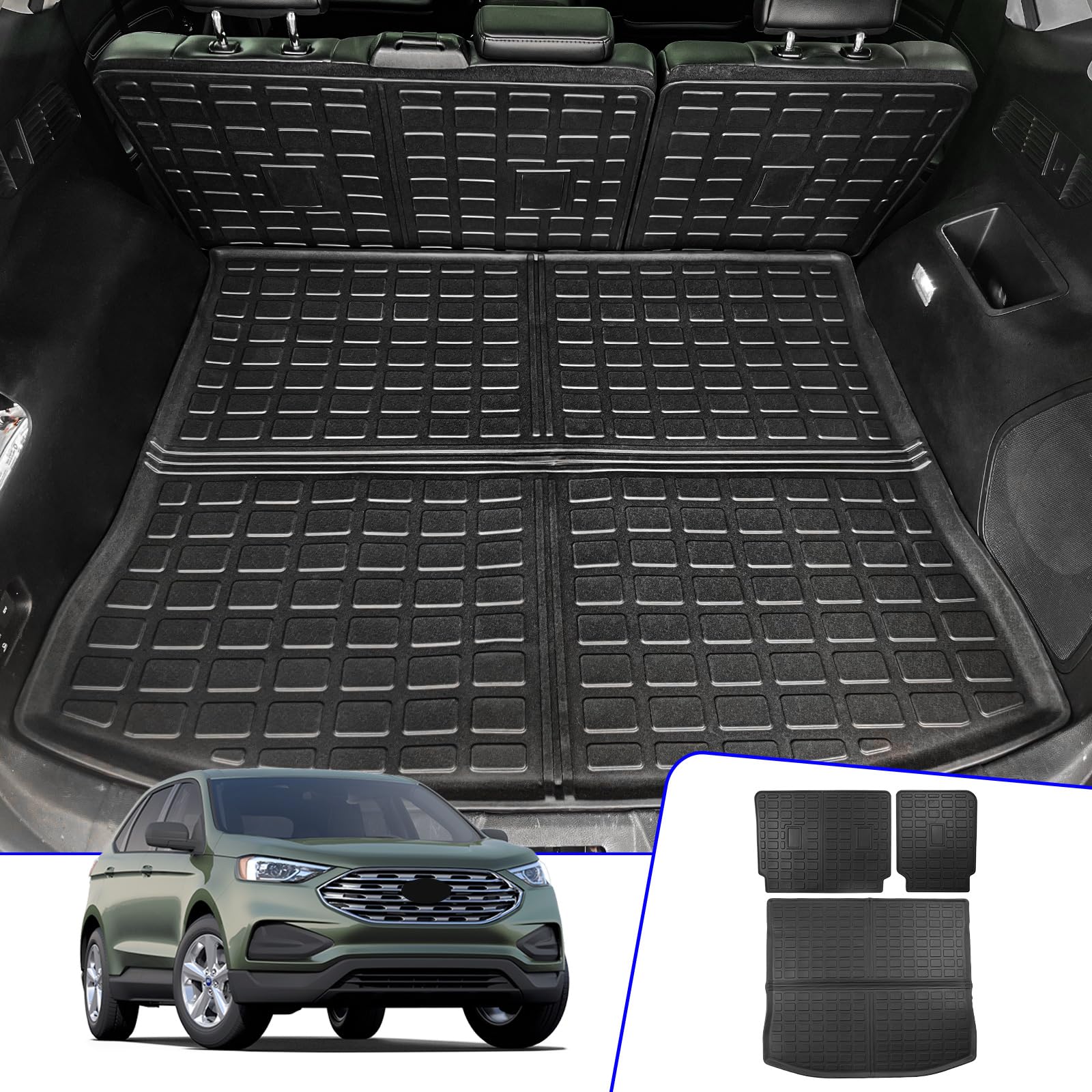 Rongtaod Cargo Mat Compatible with 2015-2024 Ford Edge (Not Fit SEL) Trunk Mat Trunk Liner TPE Cargo Liner Back Seat Cover Protector 2023 Edge Accessories (Backrest Mats+Trunk Mat)