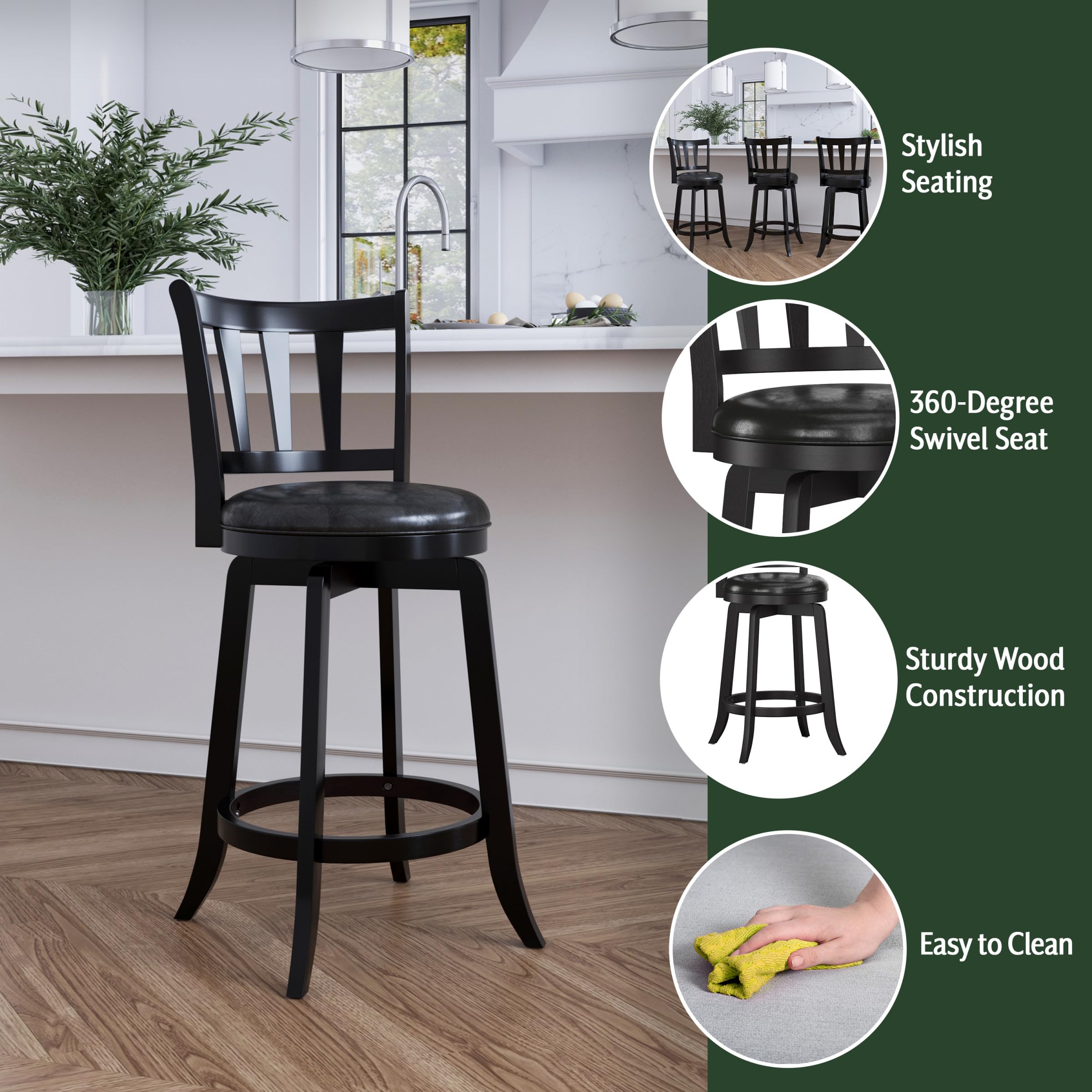 كرسي دوار من هيلسديل فرنتشر، بريسك آيل، بارتفاع الطاولة، أسود