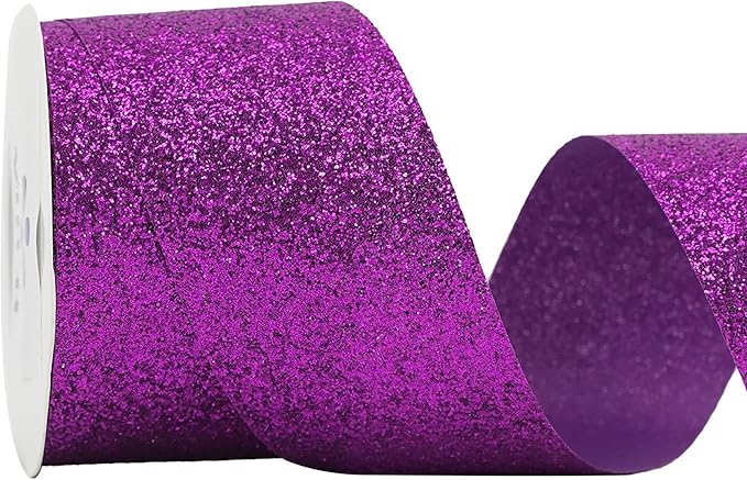 MEEDEE Purple Sparkle Glitter Ribbon 1.5 in × 10 Yards – Wired Edge, Durable & Eye‑Catching Ribbon for Gifts, Decor, Wreaths, Crafts