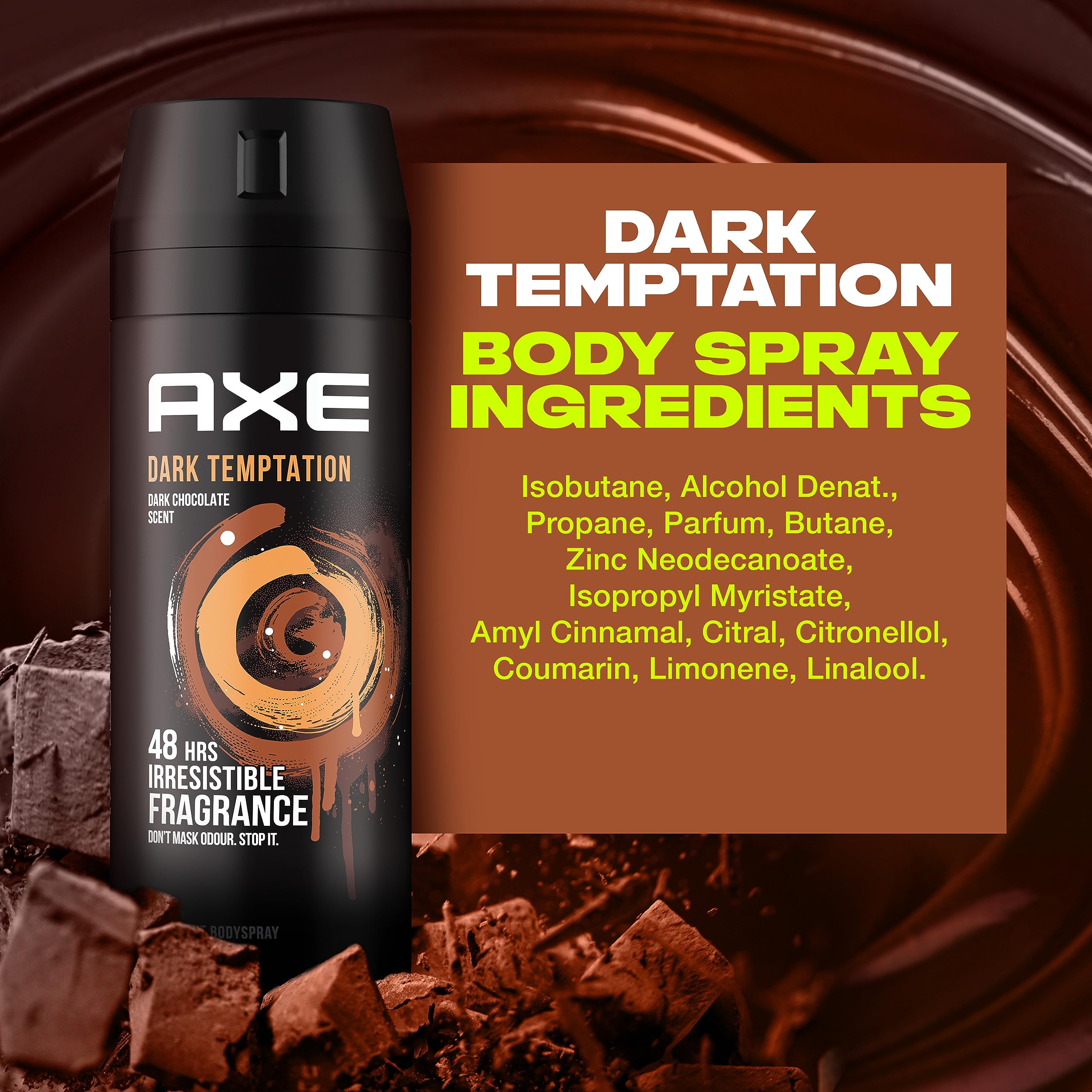 AXEMen Deodorant Body Spray, for long lasting odour protection, Dark Temptation, 48 hours irresistible fragrance, 150ml