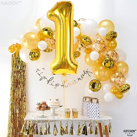 Gold 1 Balloon for First Birthday - 40 Inch | One Balloon for First Birthday