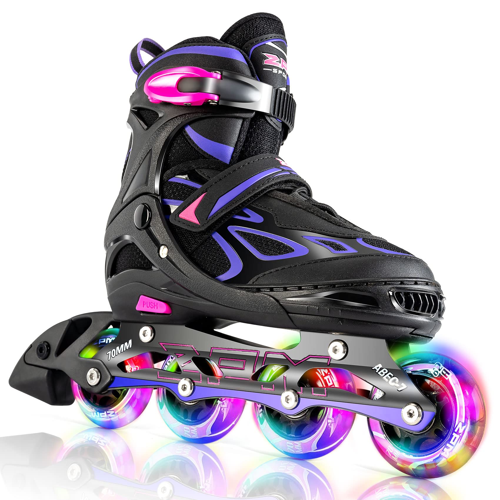 Size: 42-44.5 - 2PM SPORTS Vinal Inline Skates for Women with Light Up Wheels Beginner Skates Fun Illuminating Outdoor Roller Skates for Kids and Adults Men - Vinal Extra Large