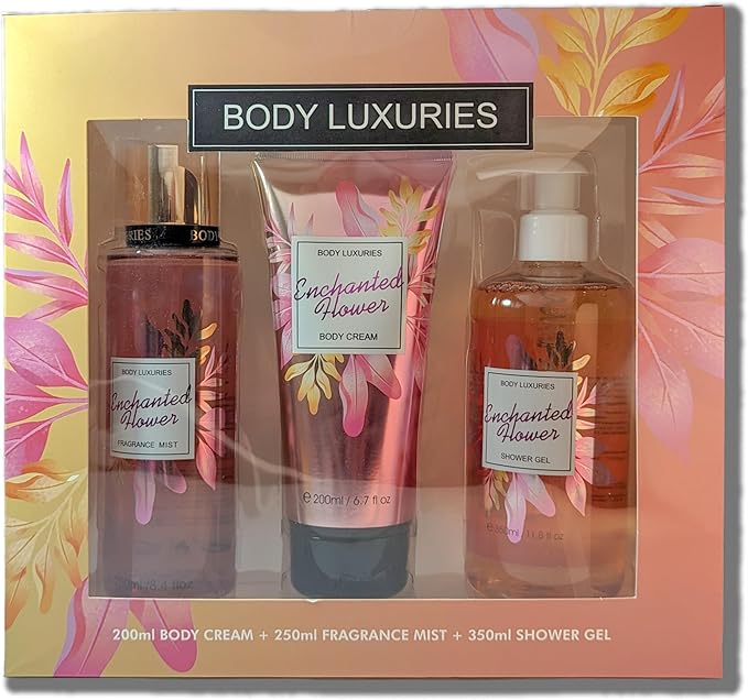 3 Pcs Gift Set - Fragrance Mist 250ML + Shower Gel 2350ML + Body Cream 200ML - Body Luxuries (Enchanted Flower) | Bath & Body Gift Set