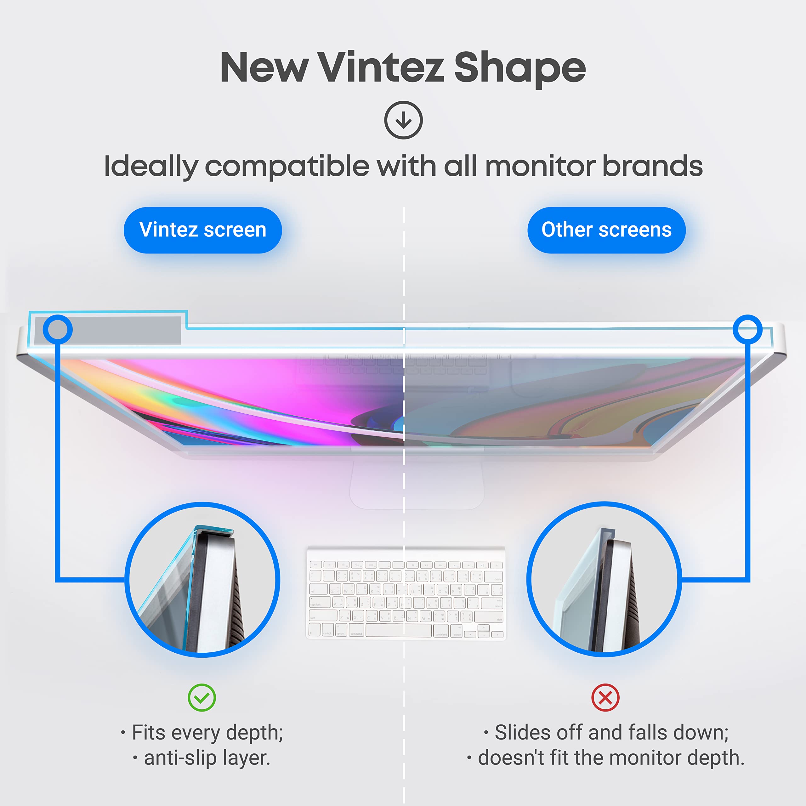 VINTEZ Blue Light Blocking Screen Protector Panel for 23, 23.6, 23.8, 24 inch Diagonal LED PC Monitor Anti-UV Eye Protection Filter Film - Widescreen Monitor Frame Hanging Type