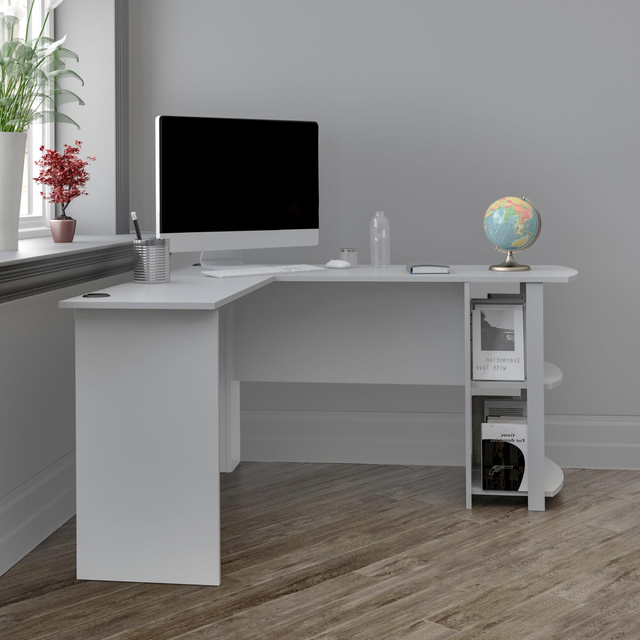 Ameriwood Home Dakota L-Desk with Bookshelves, Dove Gray