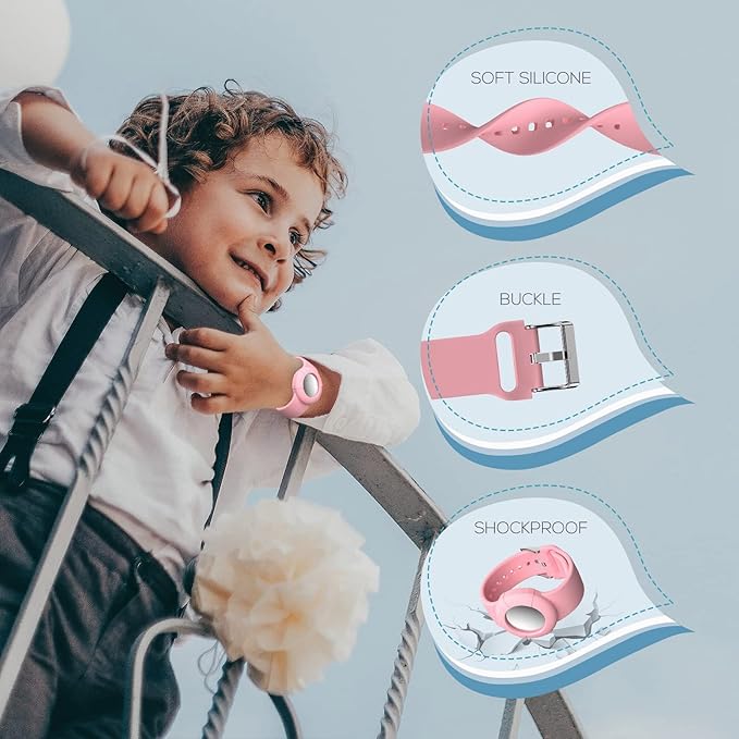2 Pack] Airtag Wristbands for Kids – SYOSI Soft Silicone Airtag Bracelet for Toddlers & Children | Secure, Lightweight, Waterproof Band Compatible with Apple Airtag – Comfortable GPS Tracker Watch Band