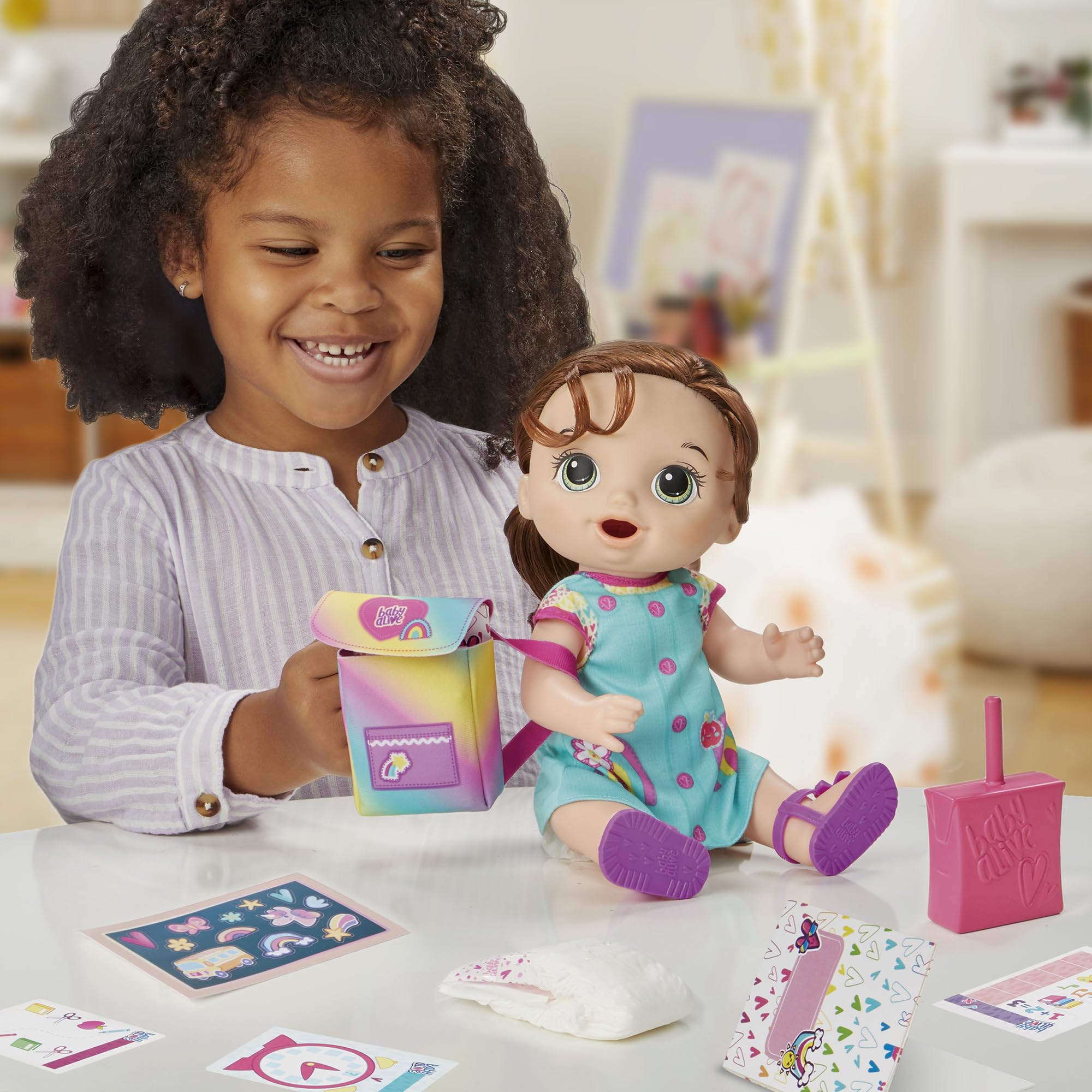 Baby Alive Time for School Baby Doll Set, Back to School Toys for 3 Year Old Girls & Boys & Up, 12 Inch Baby Doll, Brown Hair