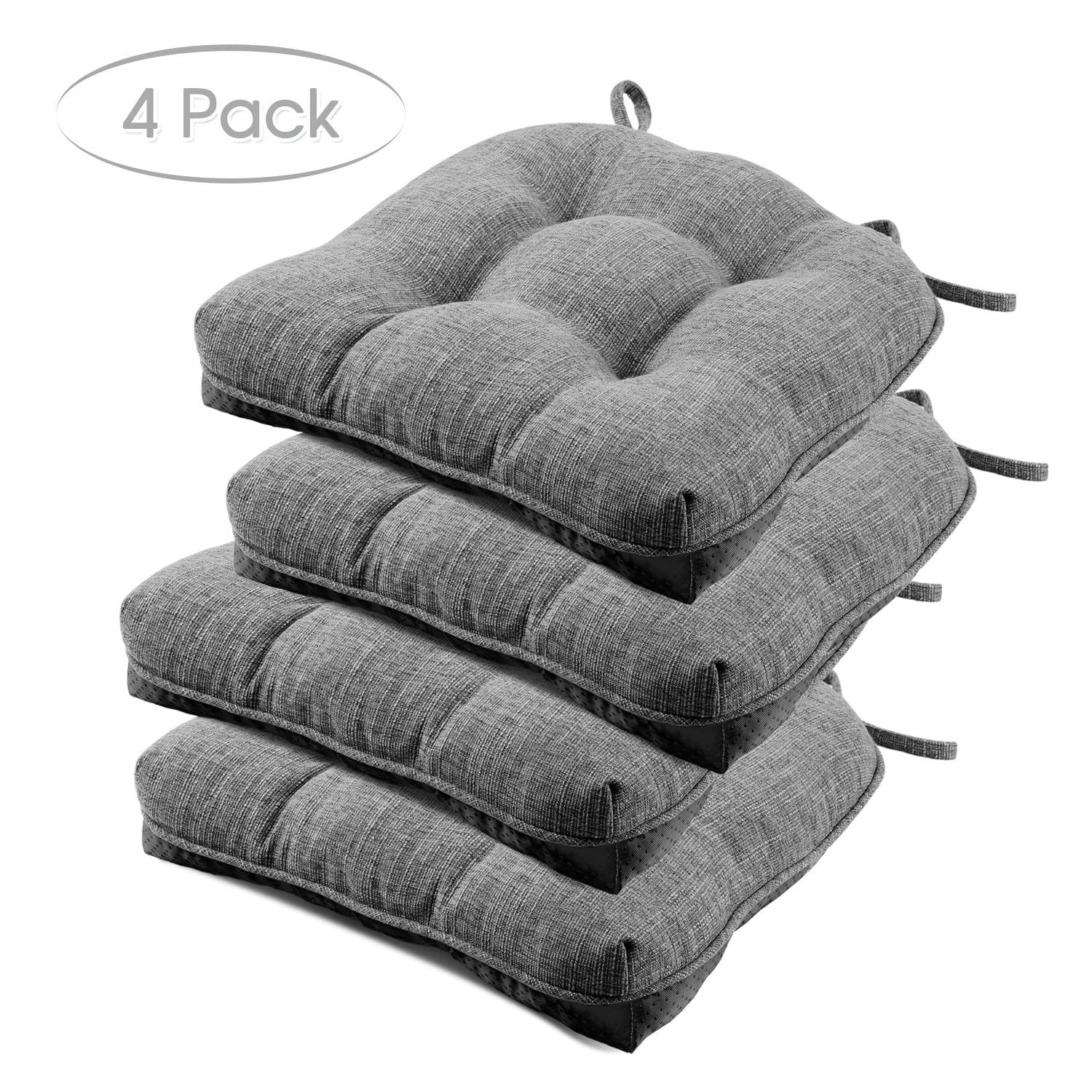 Basic Beyond Chair Cushions for Dining Chairs 4 Pack, Memory Foam Chair Cushion with Ties and Non Slip Backing 40 x 40 CM Tufted Chair Pads for Dining Chairs(Charcoal)