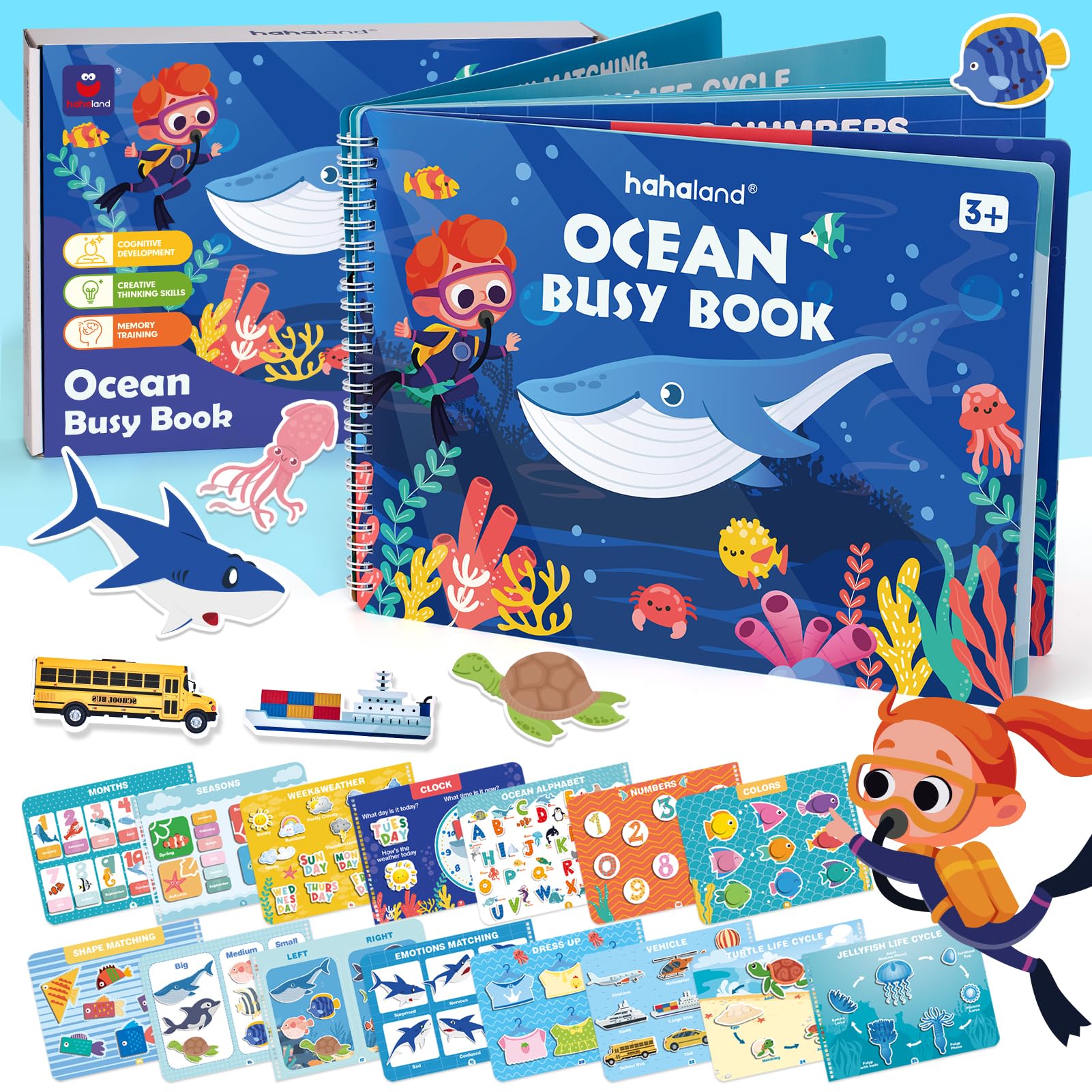 hahaland Busy Book for Toddlers 3-5 - Preschool Learning Activities Toys for Toddlers Ages 2-4 Years - Montessori Toys for 2 3 Year Old - 27 Pages 15 Educational Concepts