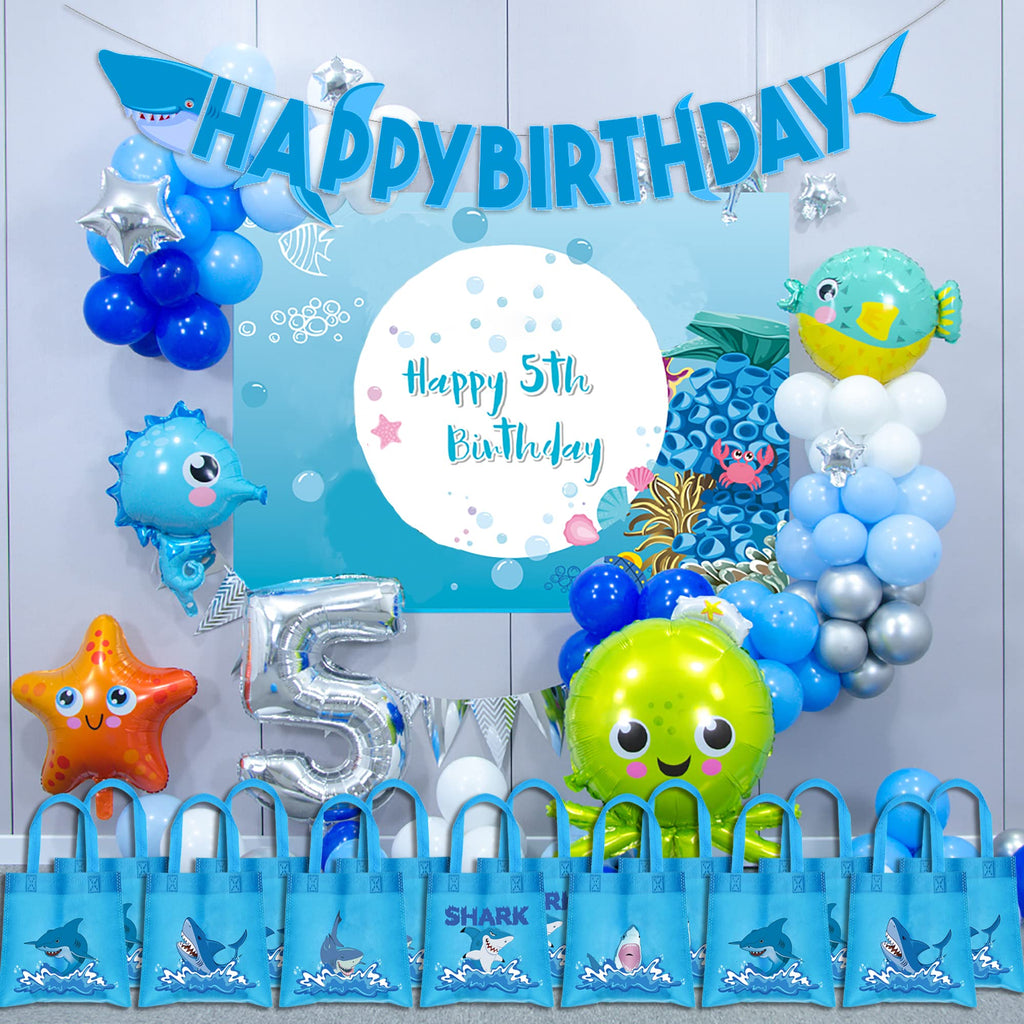 BANBALLON 20 PCS Shark Party Favor Bags, 5 Different Design Shark Non-Woven Bags for Baby Shower Kids Adults Birthday Party Shark Theme Party Supplies