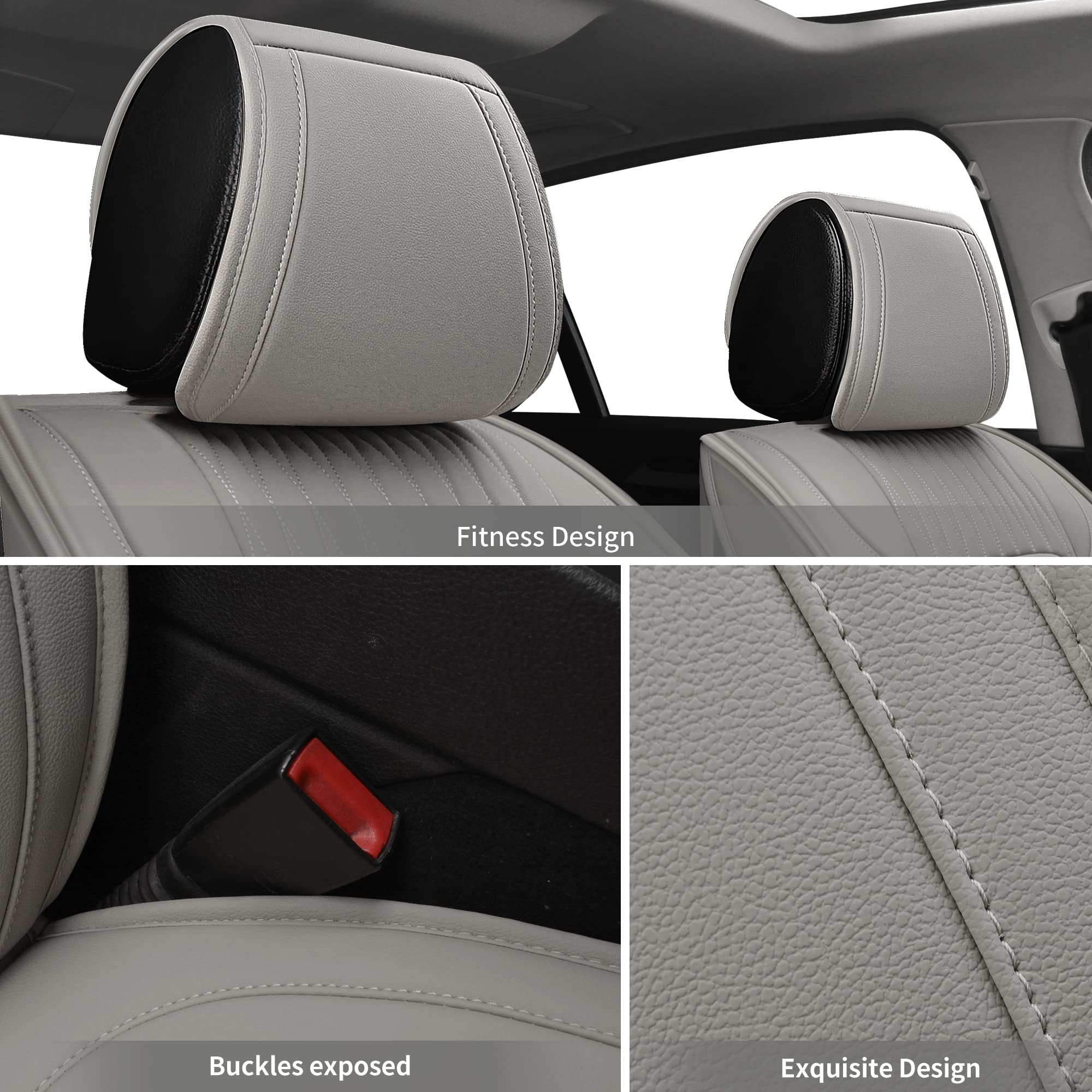 YUHCS Leather Car Seat Covers, Faux Front Seat Covers for Most SUV Cars Pickup Truck, Universal Leatherette Seat Covers Non-Slip Vehicle Cushion Cover, Waterproof Automotive Seat Cover, Gray