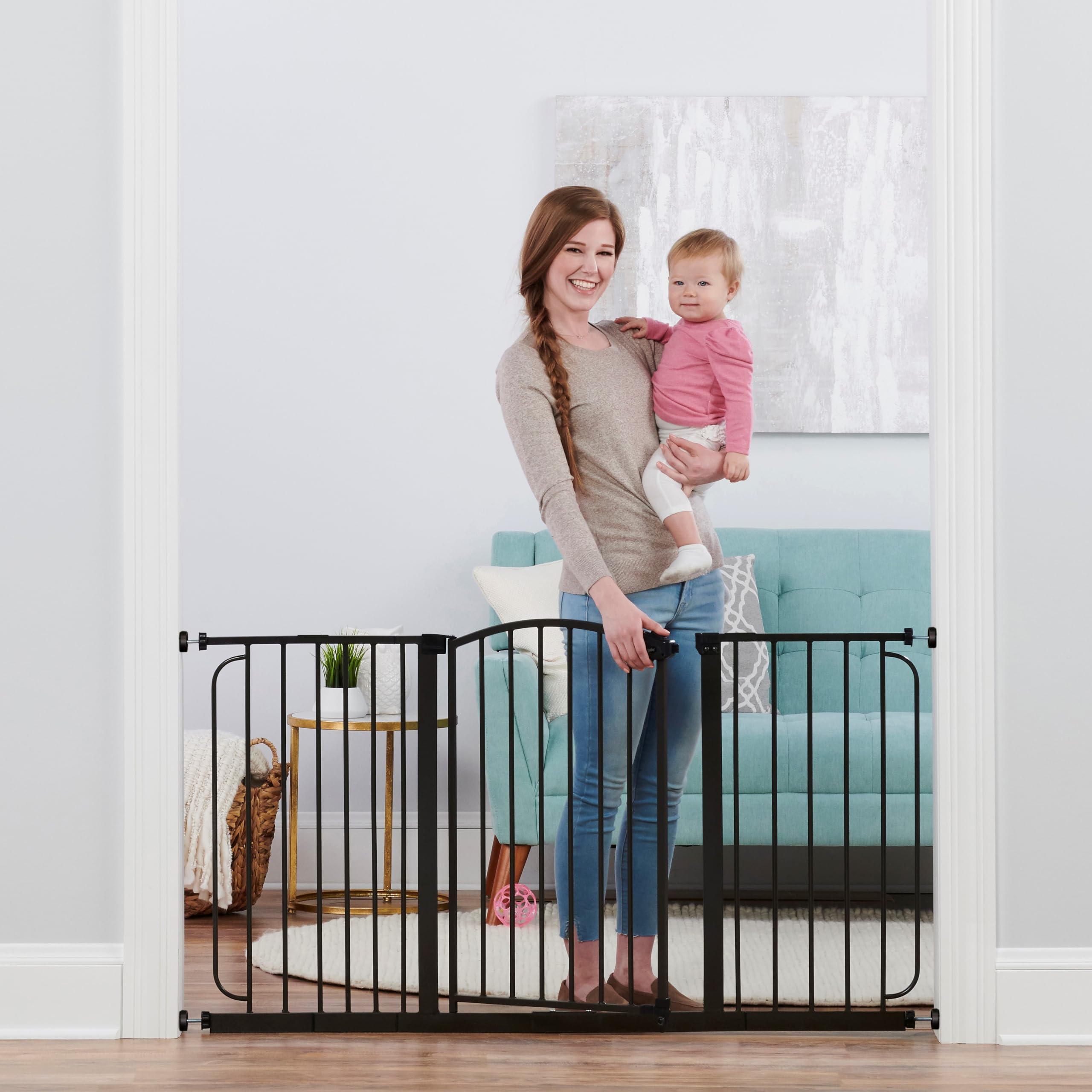 Regalo - Home Accents 74 Ã¢â‚¬â€œ 148-Cm Super Wide Safety Gate, Includes 15-Cm, 20-Cm And 30-Cm Extension Kit, 4 Pack Of Wall Mount Kit - Black