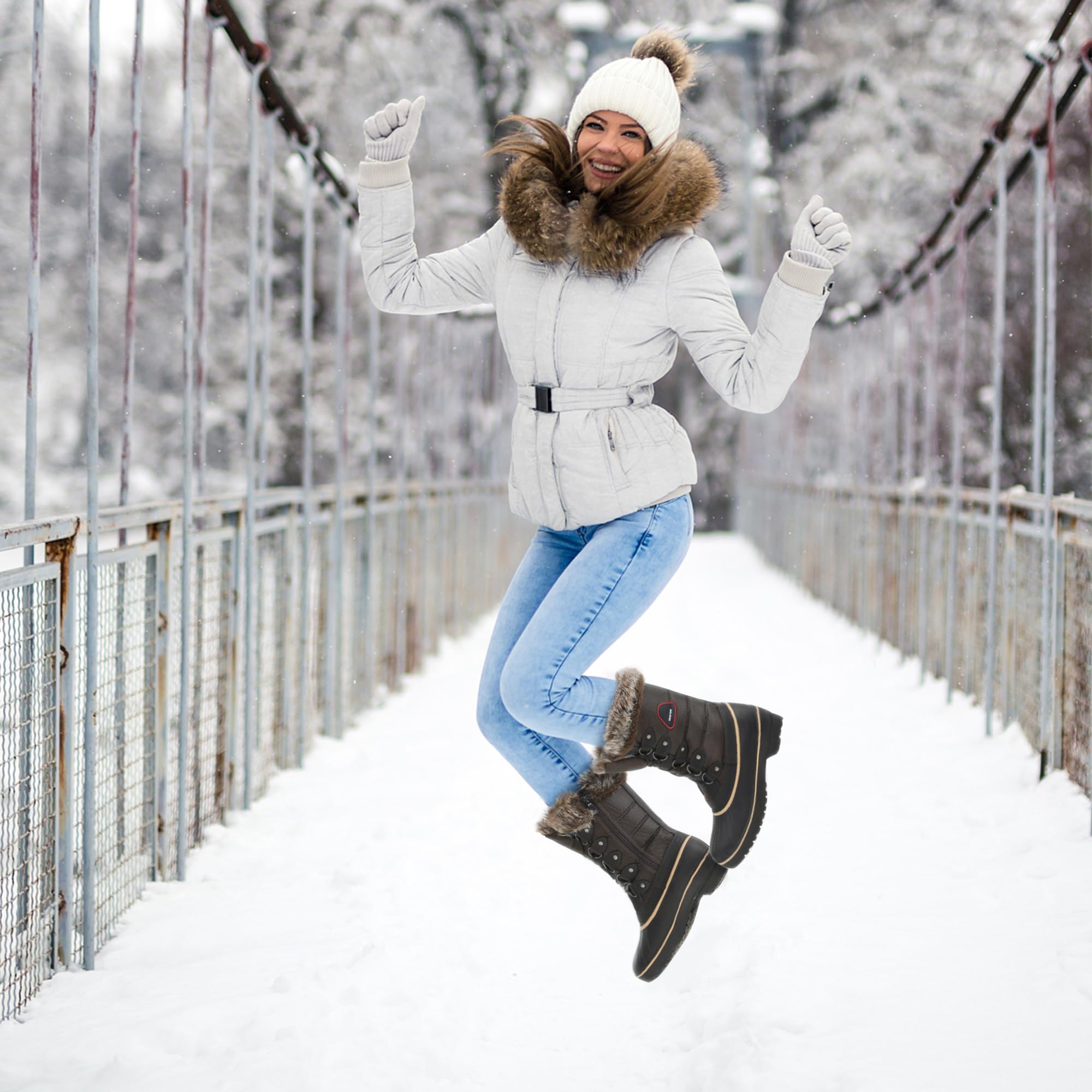 SIZE 38: DREAM PAIRS Women's Warm Faux Fur Lined Mid-Calf Winter Snow Boots