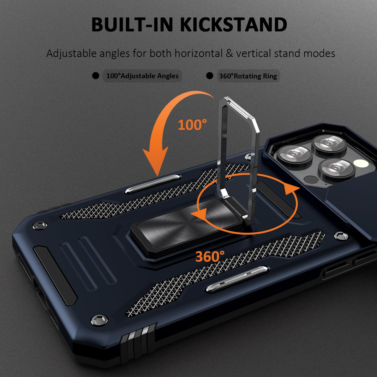 UKLCCU Phone Case for iPhone 15 Pro Case iPhone 15 Pro Phone Case for Men with Camera Protector & Kickstand, Built-in 360°Rotate Ring Stand for iPhone 15 Pro - Blue