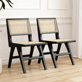 Accent Chair Dining Chairs Set of 2, Solid Wood Frame Boho Rattan Chair, Mid Century Modern Accent Chairs for Living Room Bedroom Dining Room Kitchen (Black)