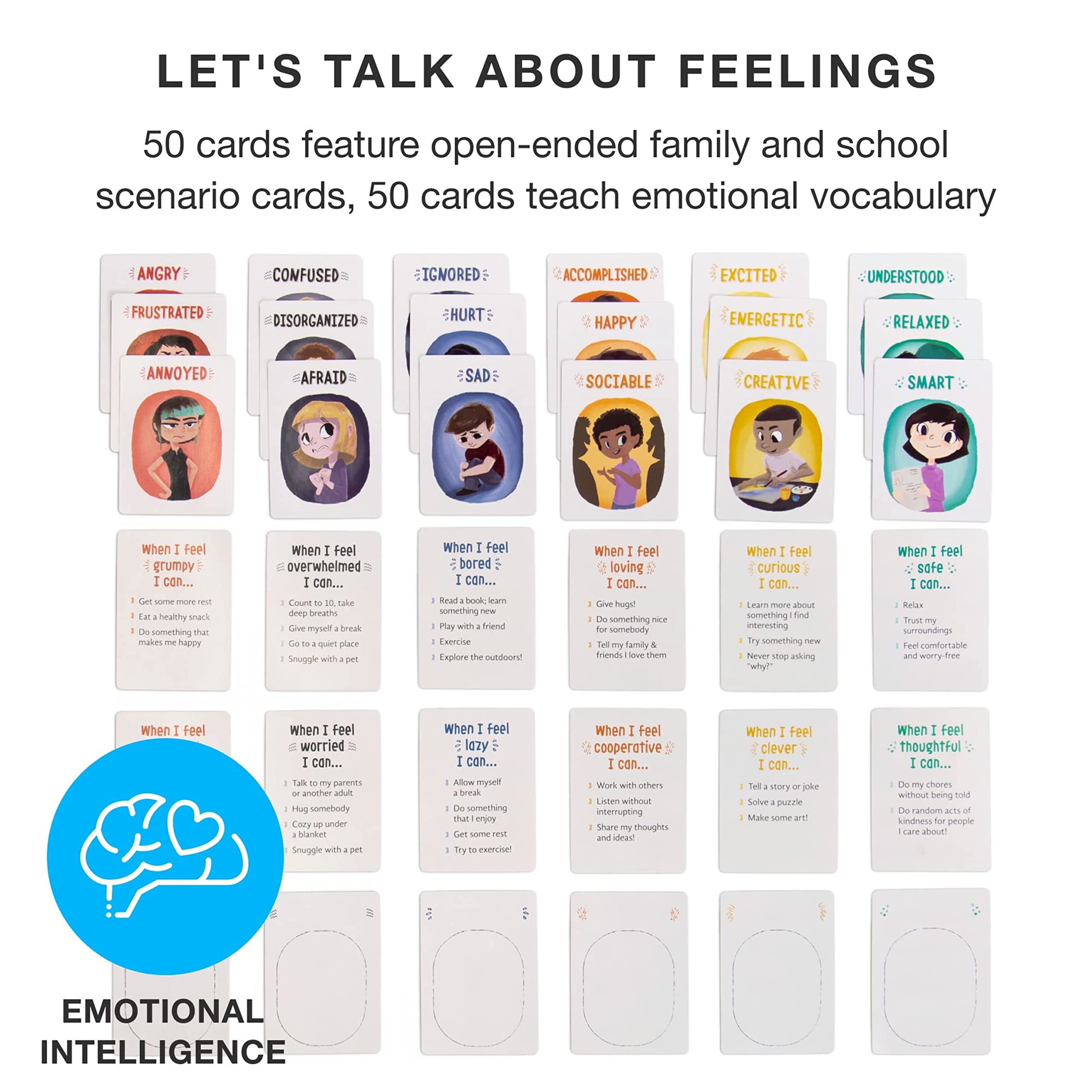 Brybelly Feelings In a Flash Emotional Intelligence Flashcard Game (50 Scenario Cards,50 Reaction Faces)