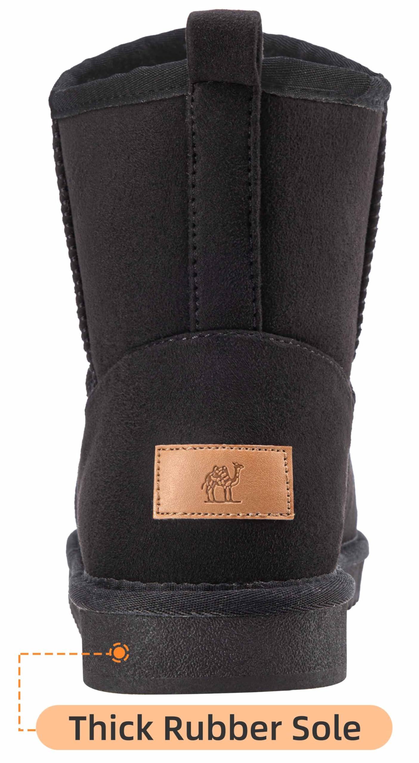 SIZE: 47 - CAMEL CROWN Men's Fur Snow Boots Warm Slip on Winter Boots Classic Short Mini Boots Comfortable House Slippers Boots for Men BlacK