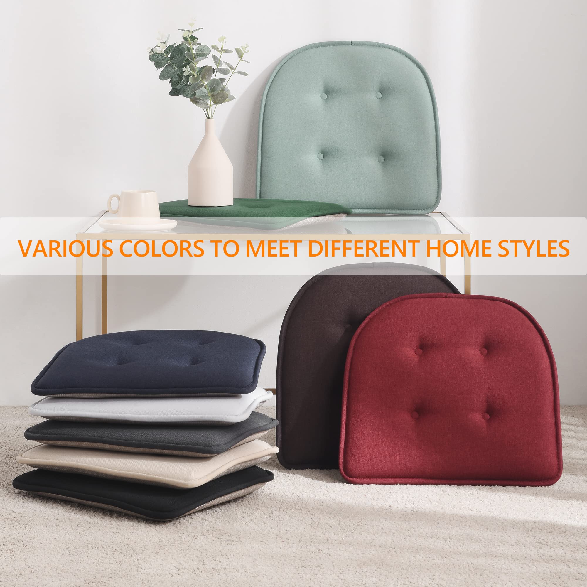 LOVTEX Chair Cushions for Dining Chairs 3 Pack, Non Slip Seat Cushions for Kitchen Chairs, Navy 17 x 16 Tufted Memory Foam Kitchen Chair Cushions Set of 6